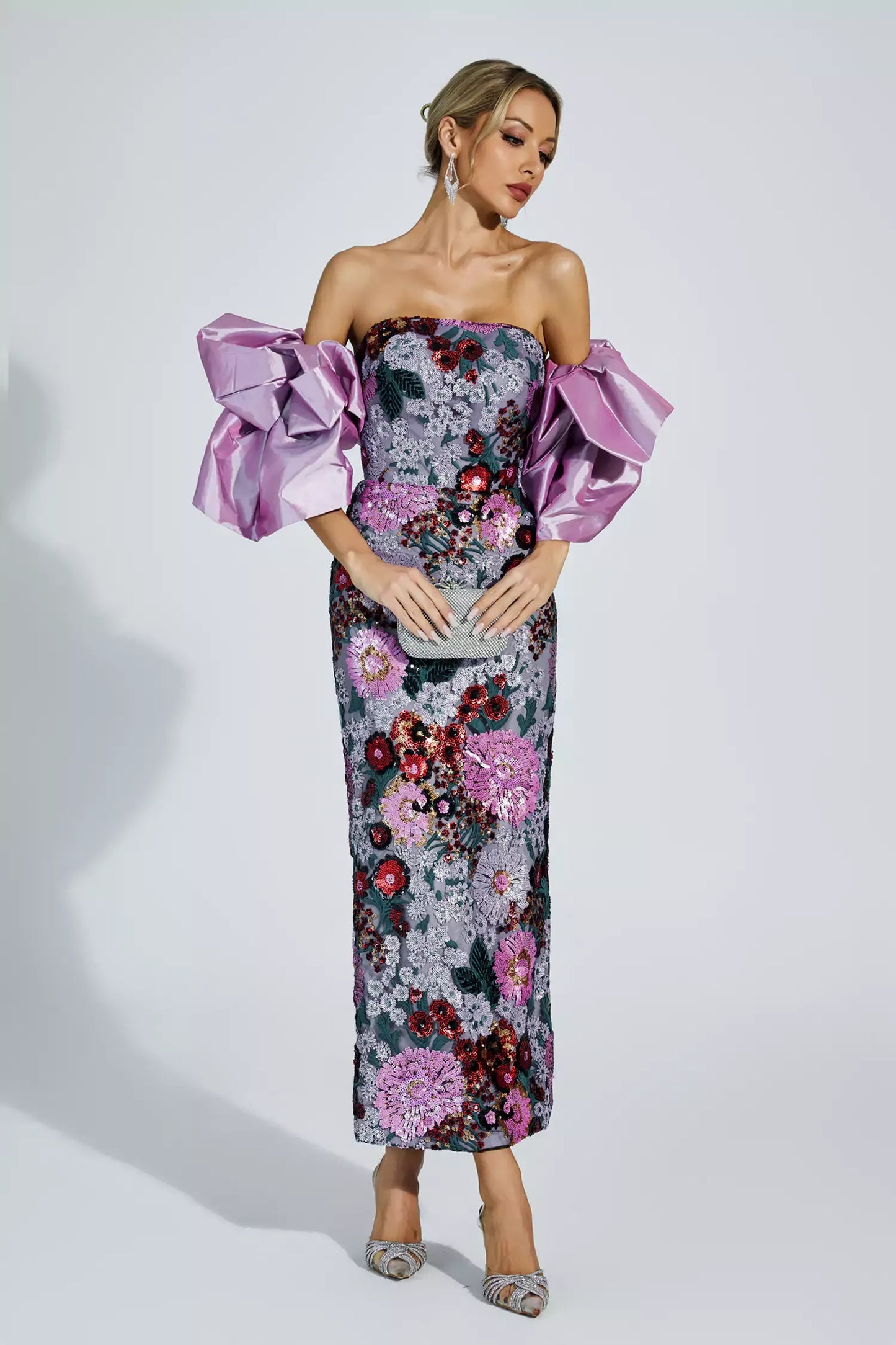 Amelie Purple Flower Embellishment Maxi Dress