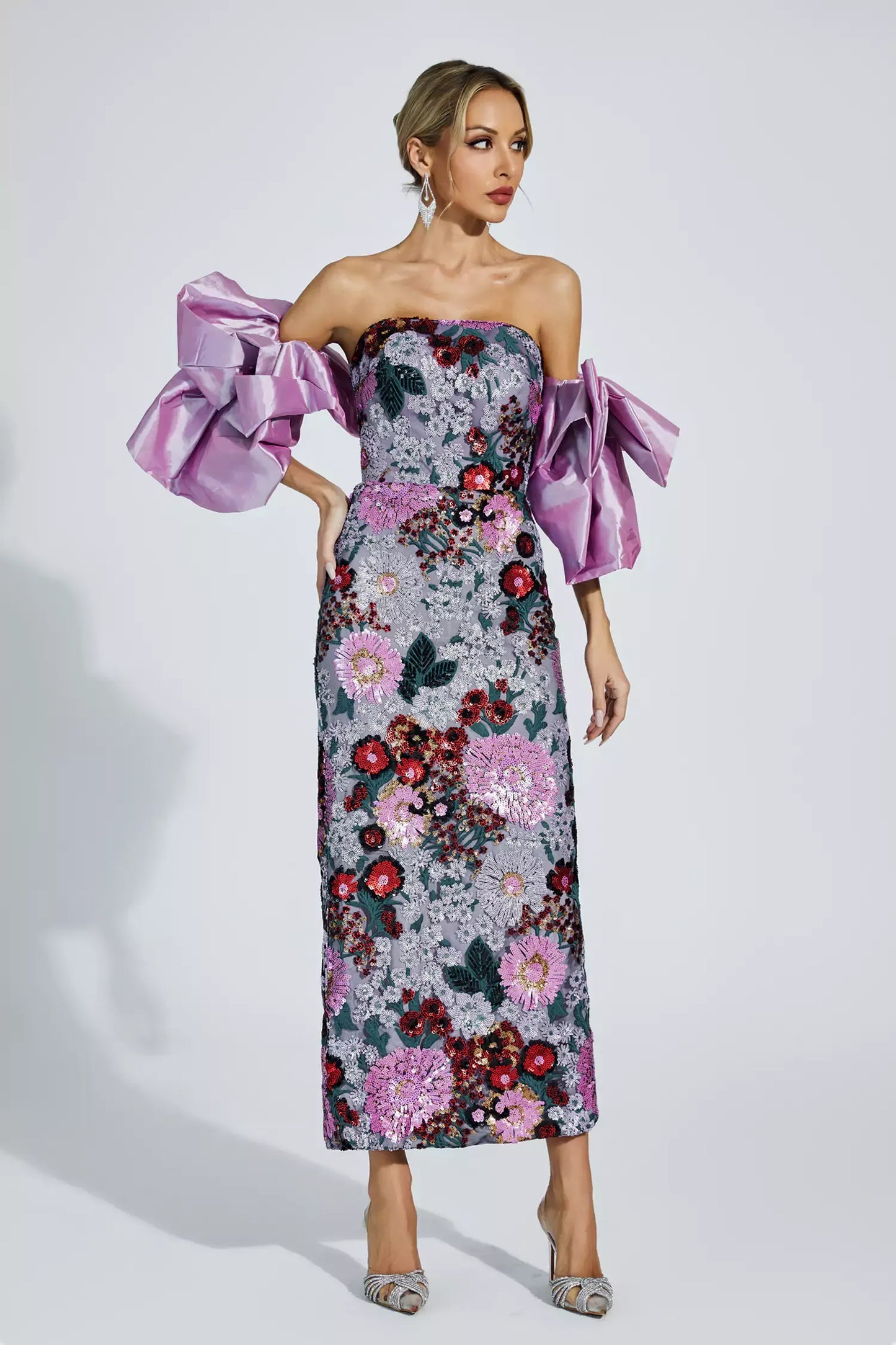 Amelie Purple Flower Embellishment Maxi Dress