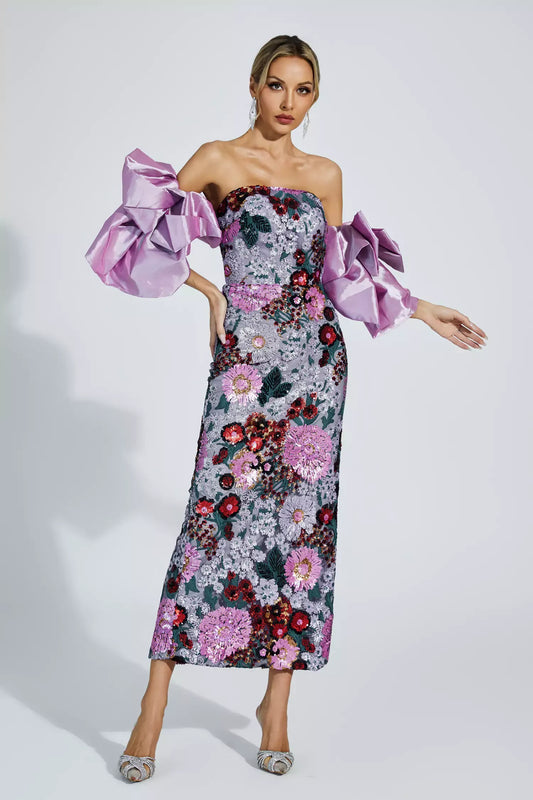 Amelie Purple Flower Embellishment Maxi Dress