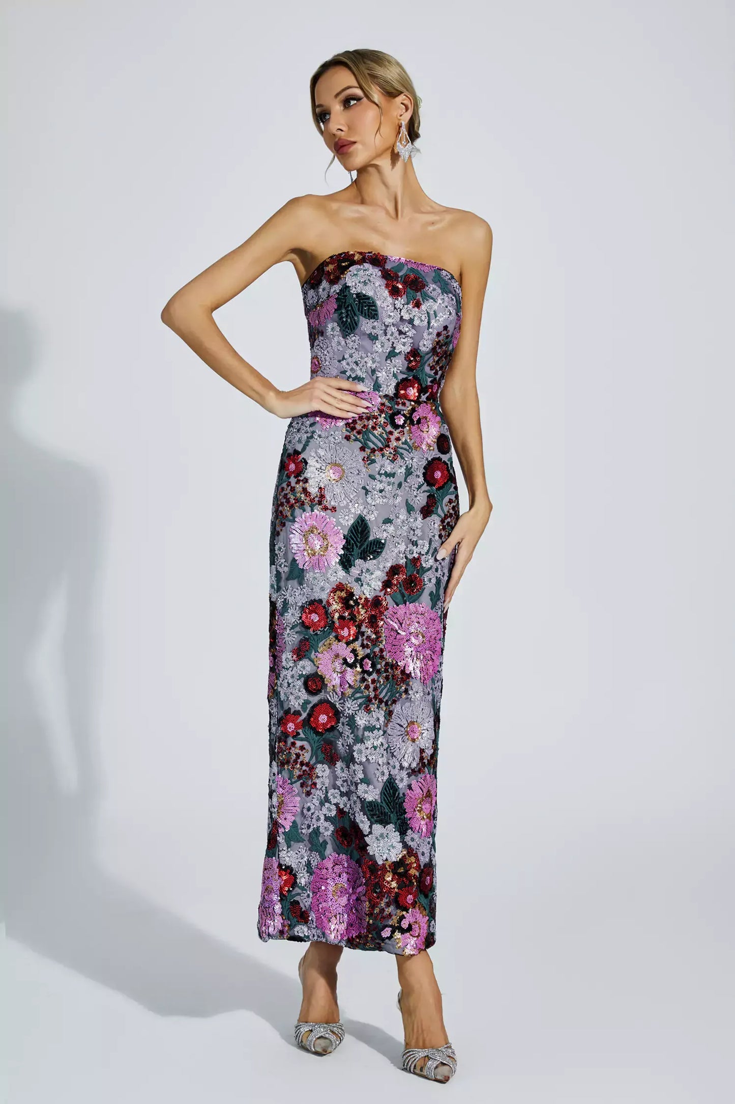 Amelie Purple Flower Embellishment Maxi Dress