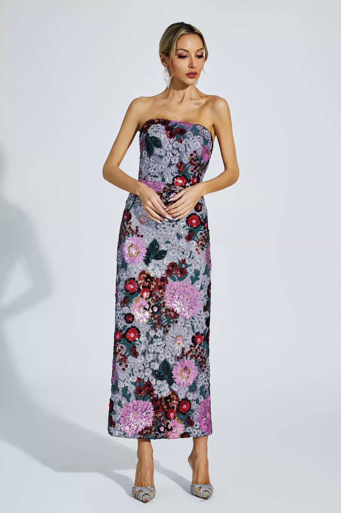 Amelie Purple Flower Embellishment Maxi Dress