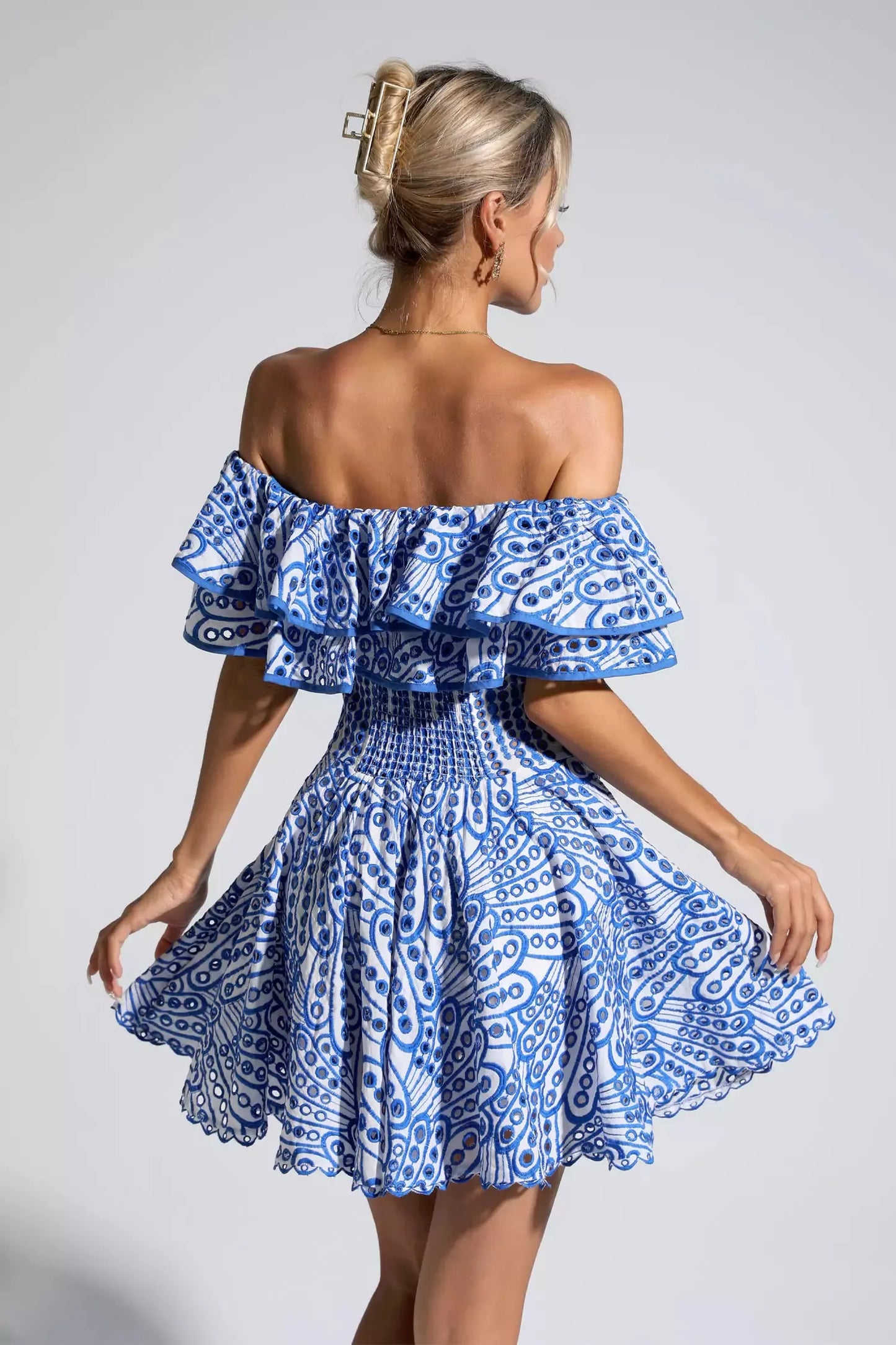 Amora Blue Cutout Ruffle Mini Dress