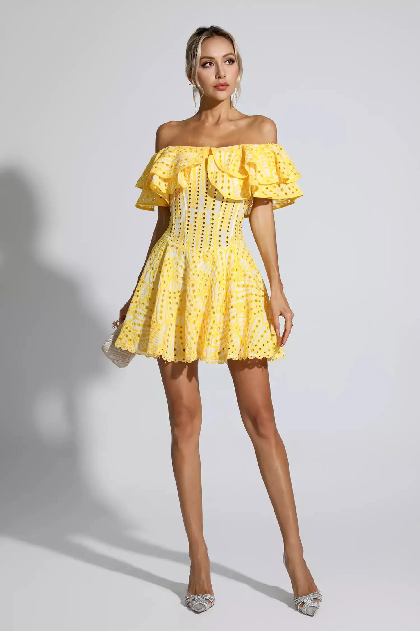 Amora Yellow Cutout Ruffle Mini Dress