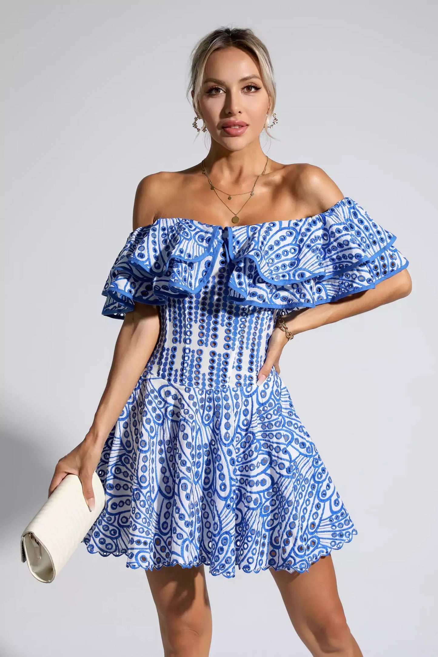 Amora Blue Cutout Ruffle Mini Dress