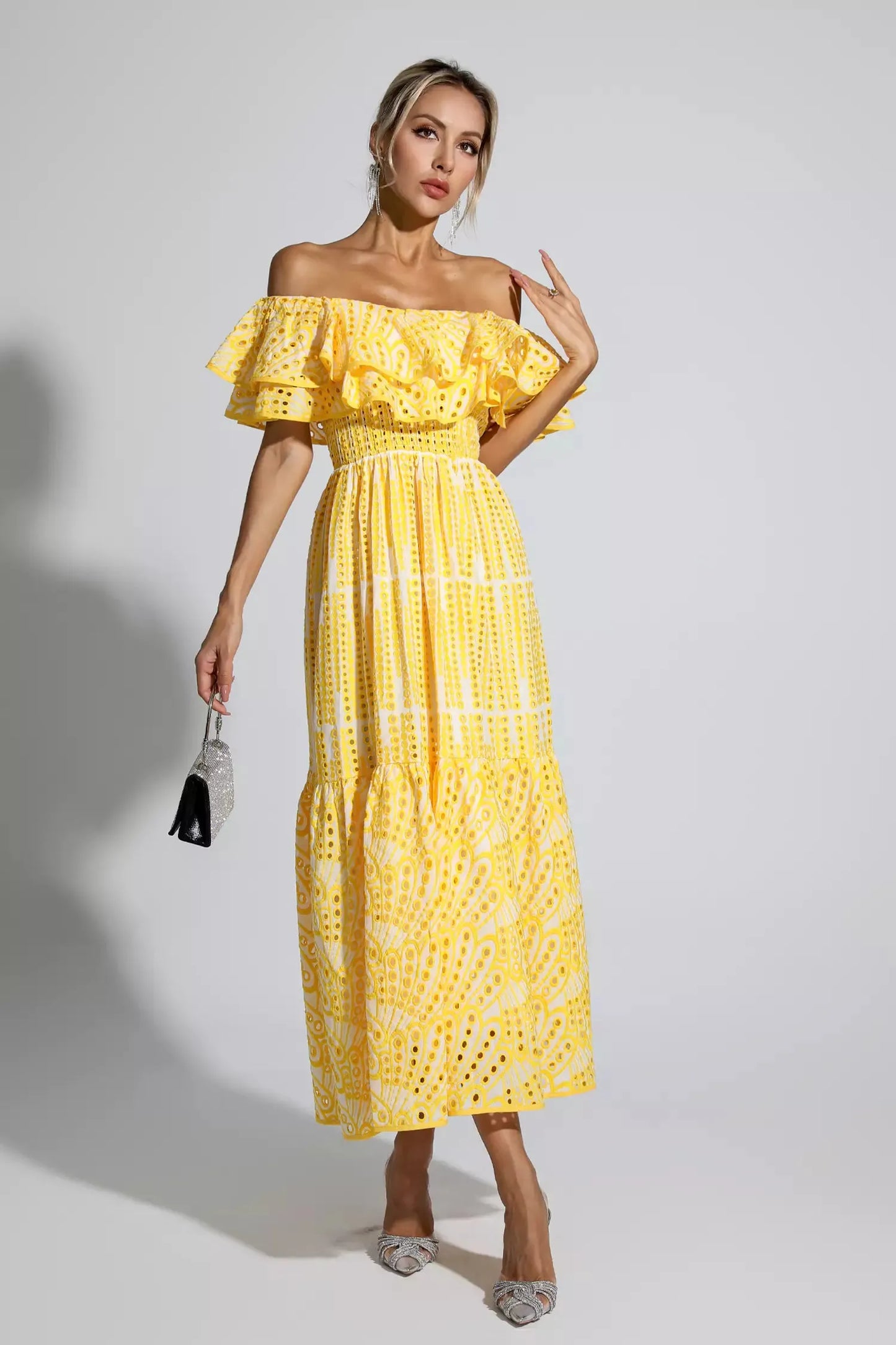 Malani Yellow Cutout Ruffle Maxi Dress