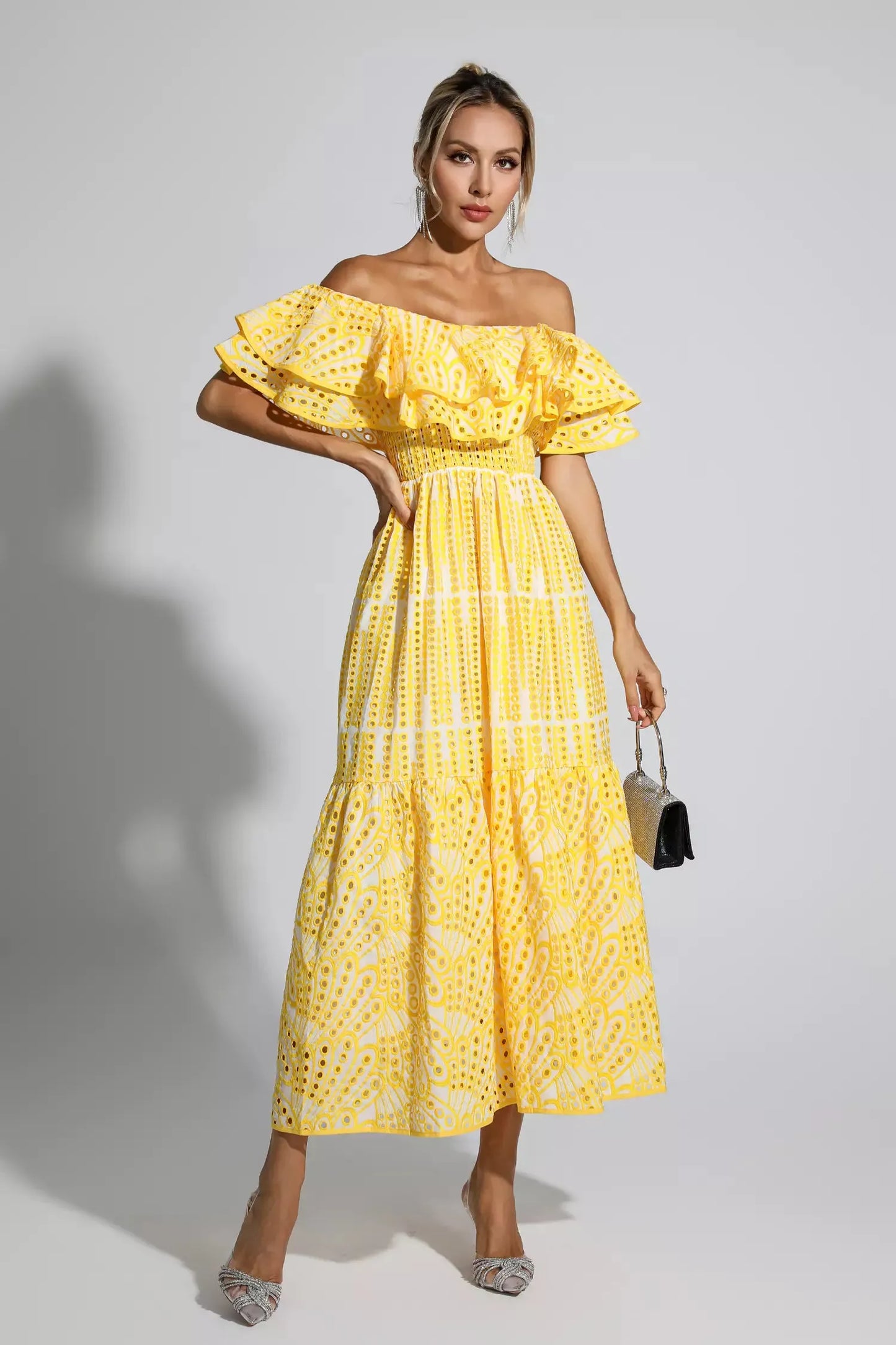 Malani Yellow Cutout Ruffle Maxi Dress