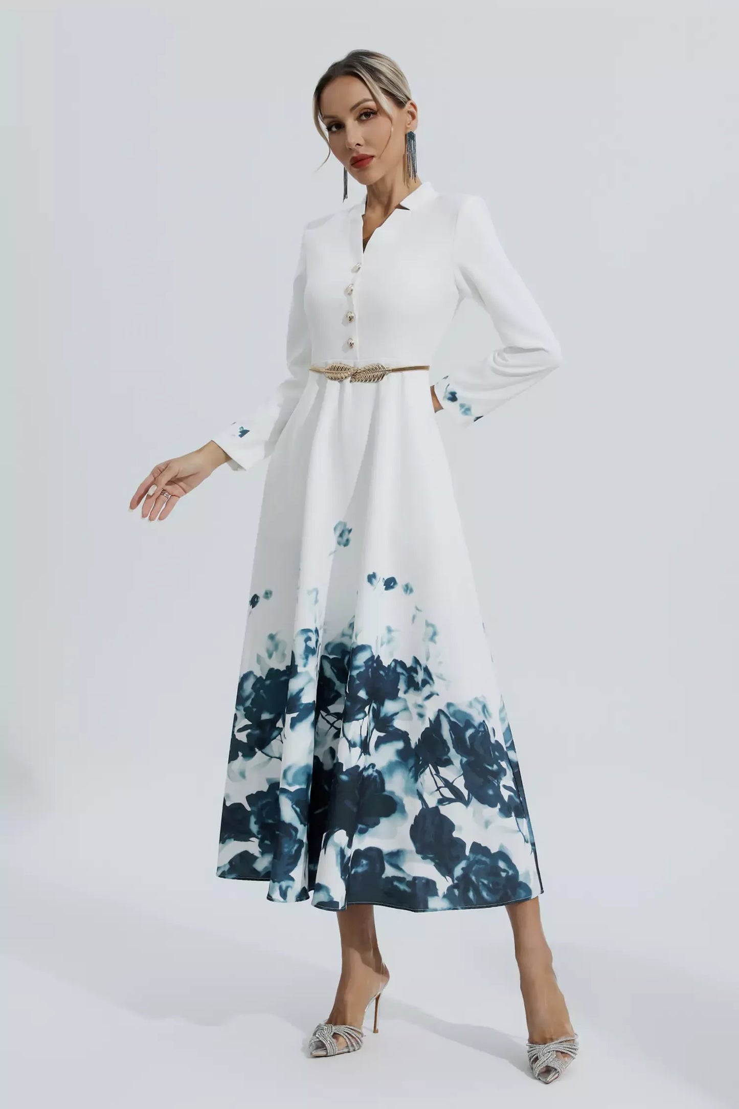 Angie White Printed Floral Maxi Dress