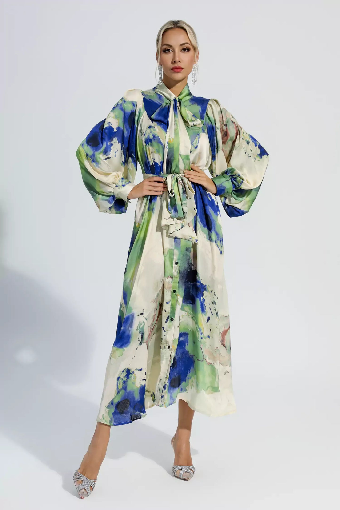 Anne Floral Tie Dye Long Sleeves Maxi Dress