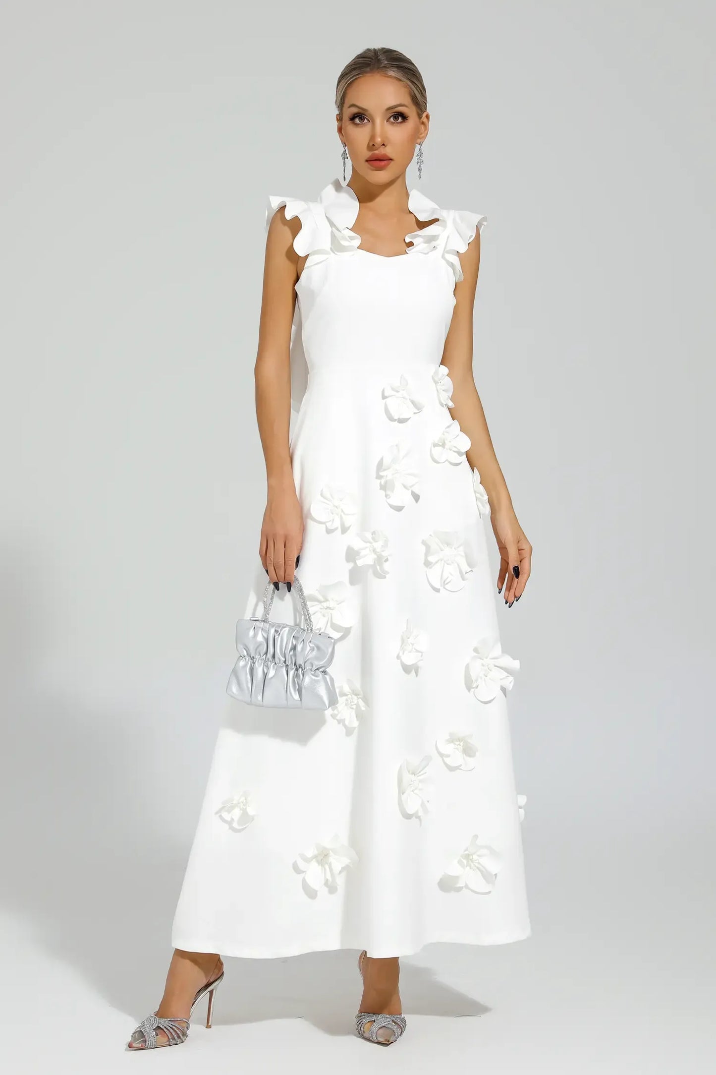 Ansel White Flower Slip Maxi Dress