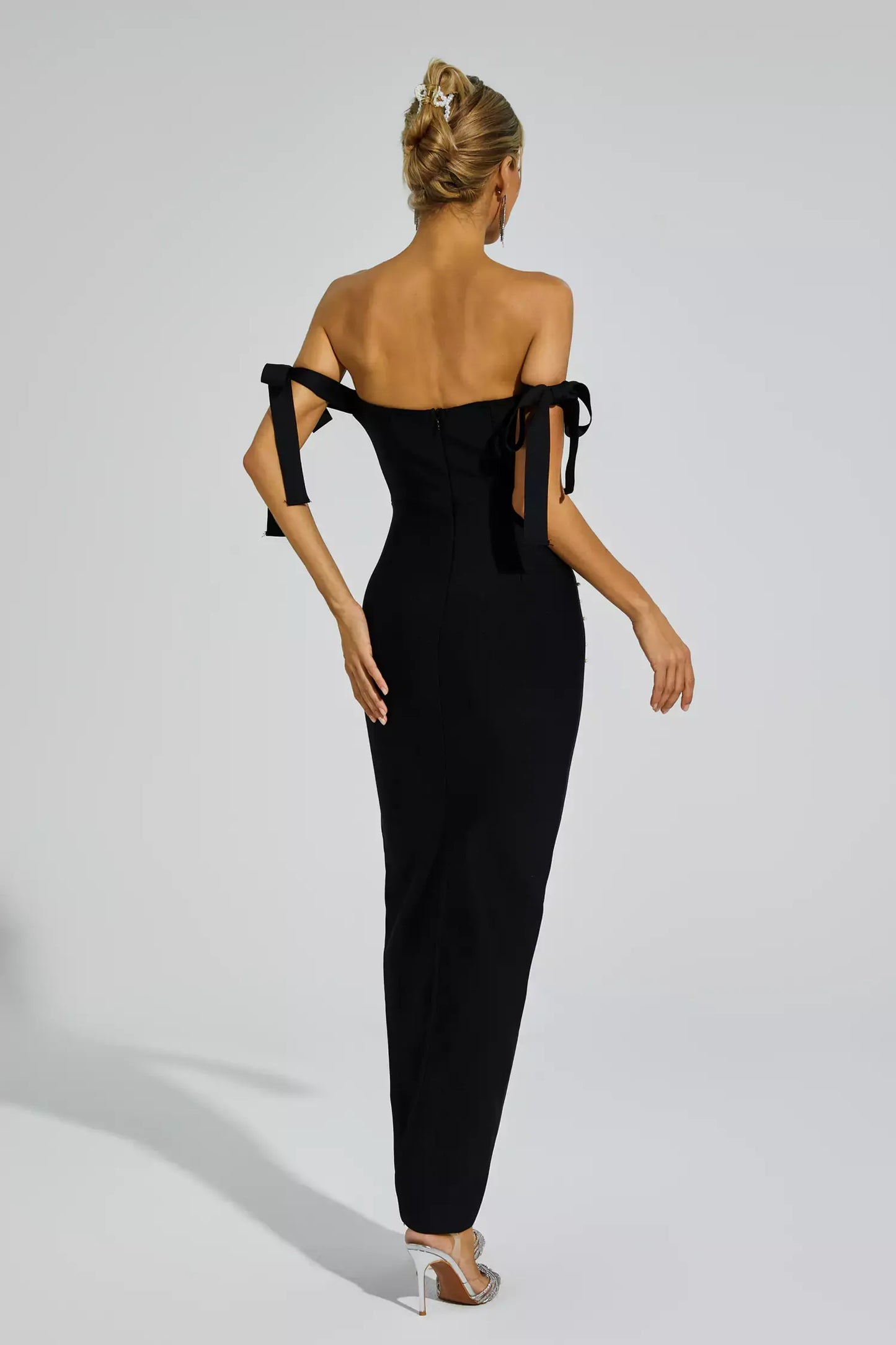 Antony Black Pearl Embellished Bandage Maxi Dress