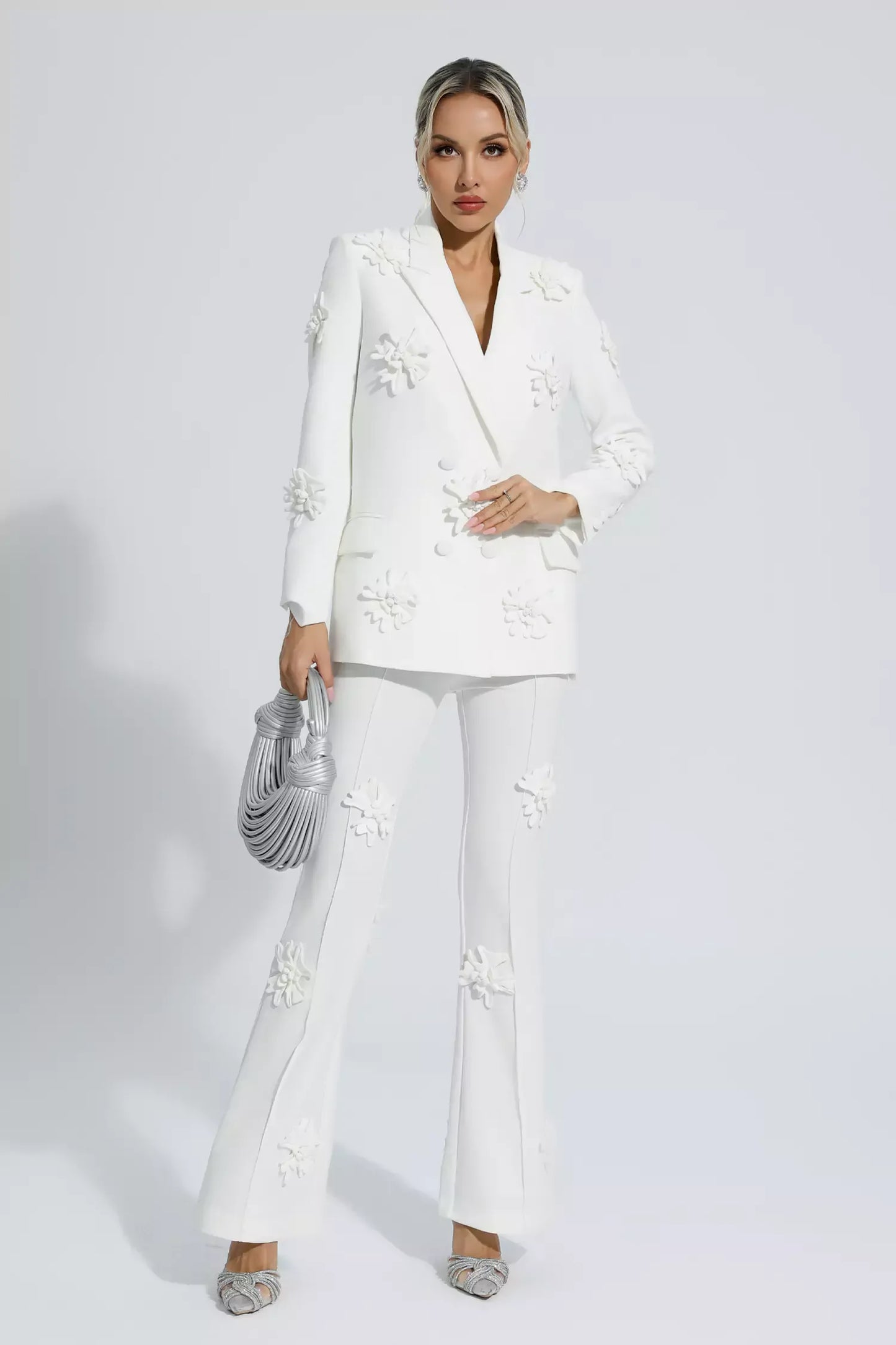 Ari White Jacquard Floral Blazer Set