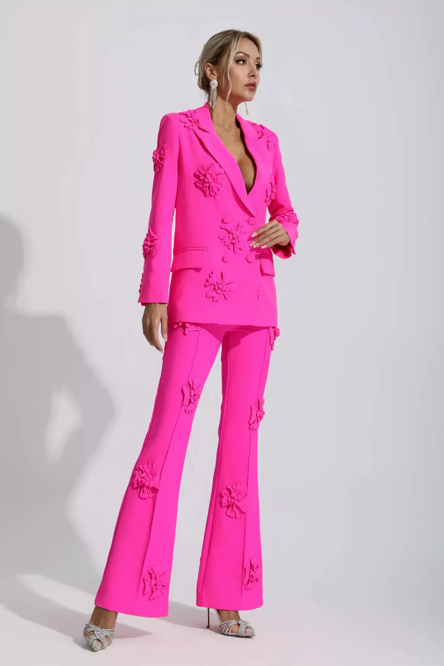 Ari Pink Jacquard Floral Blazer Set