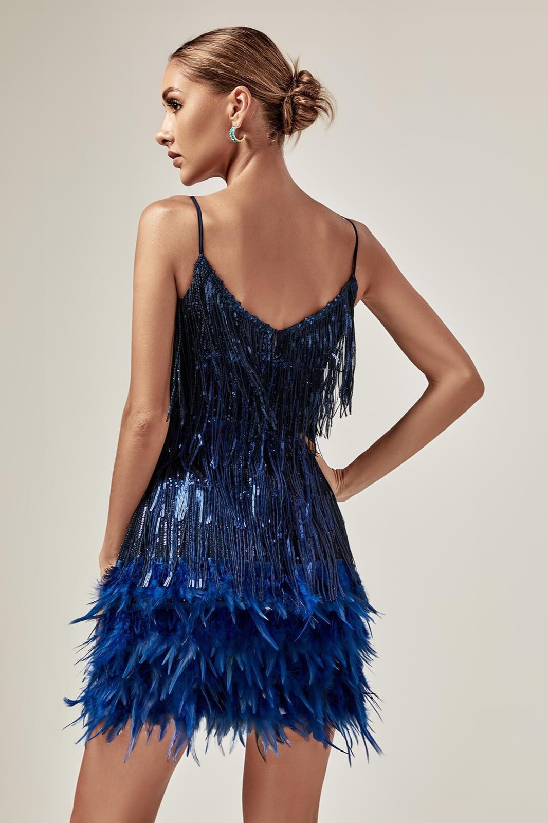 Austyn Tassel Feather Mini Dress In Royal Blue