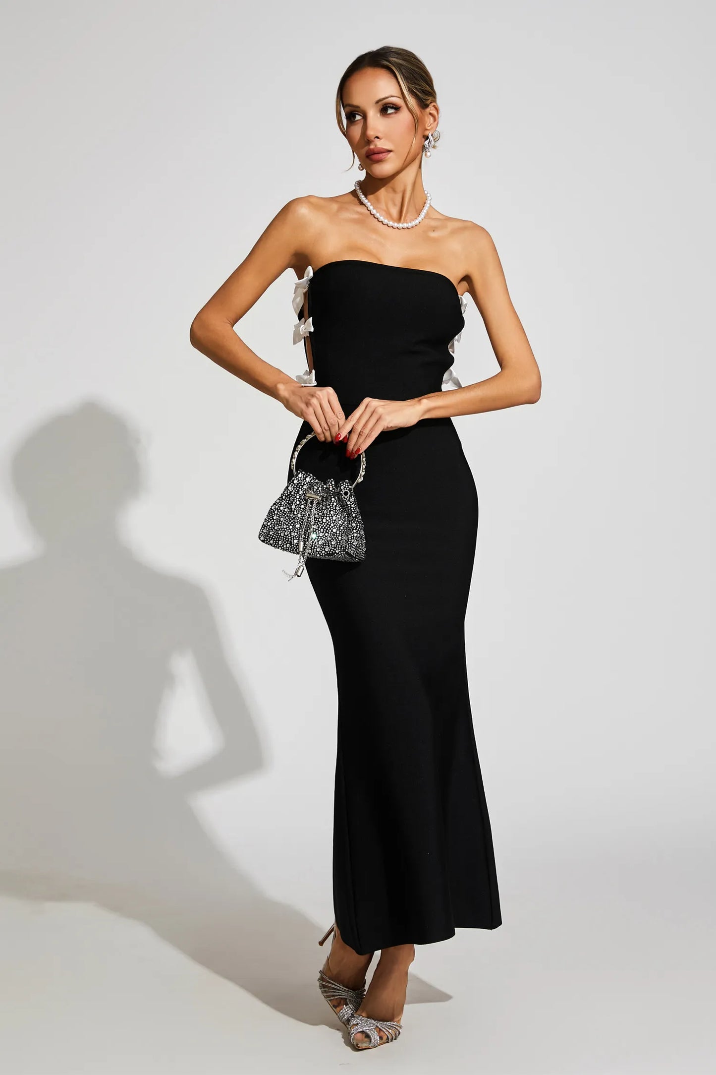 Valeska Black Bow Tie Bandage Maxi Dress