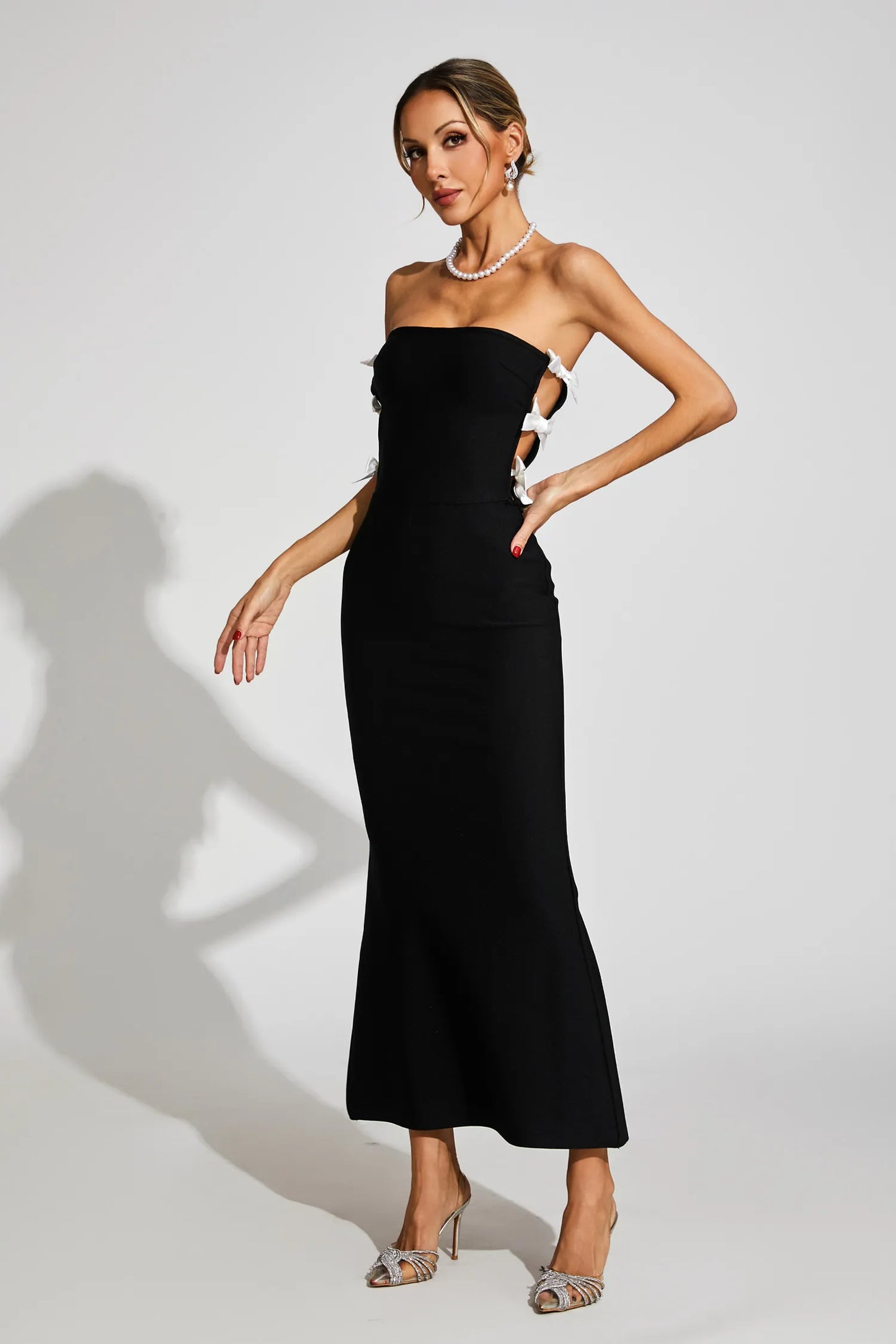 Valeska Black Bow Tie Bandage Maxi Dress