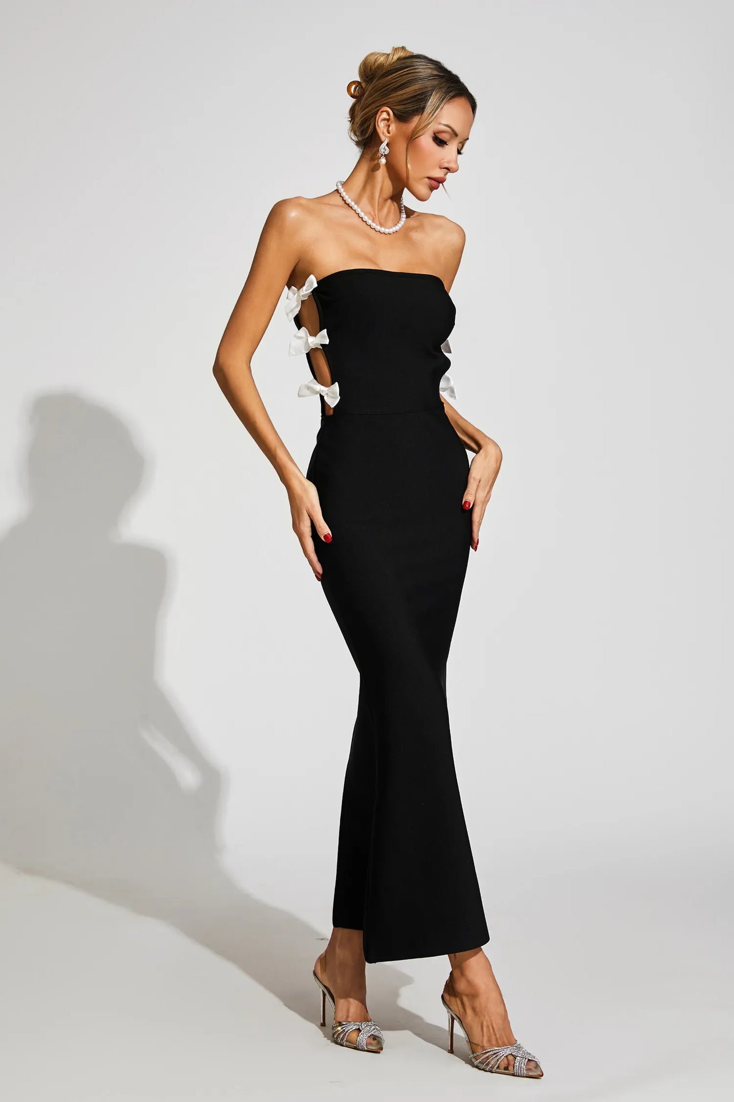 Valeska Black Bow Tie Bandage Maxi Dress