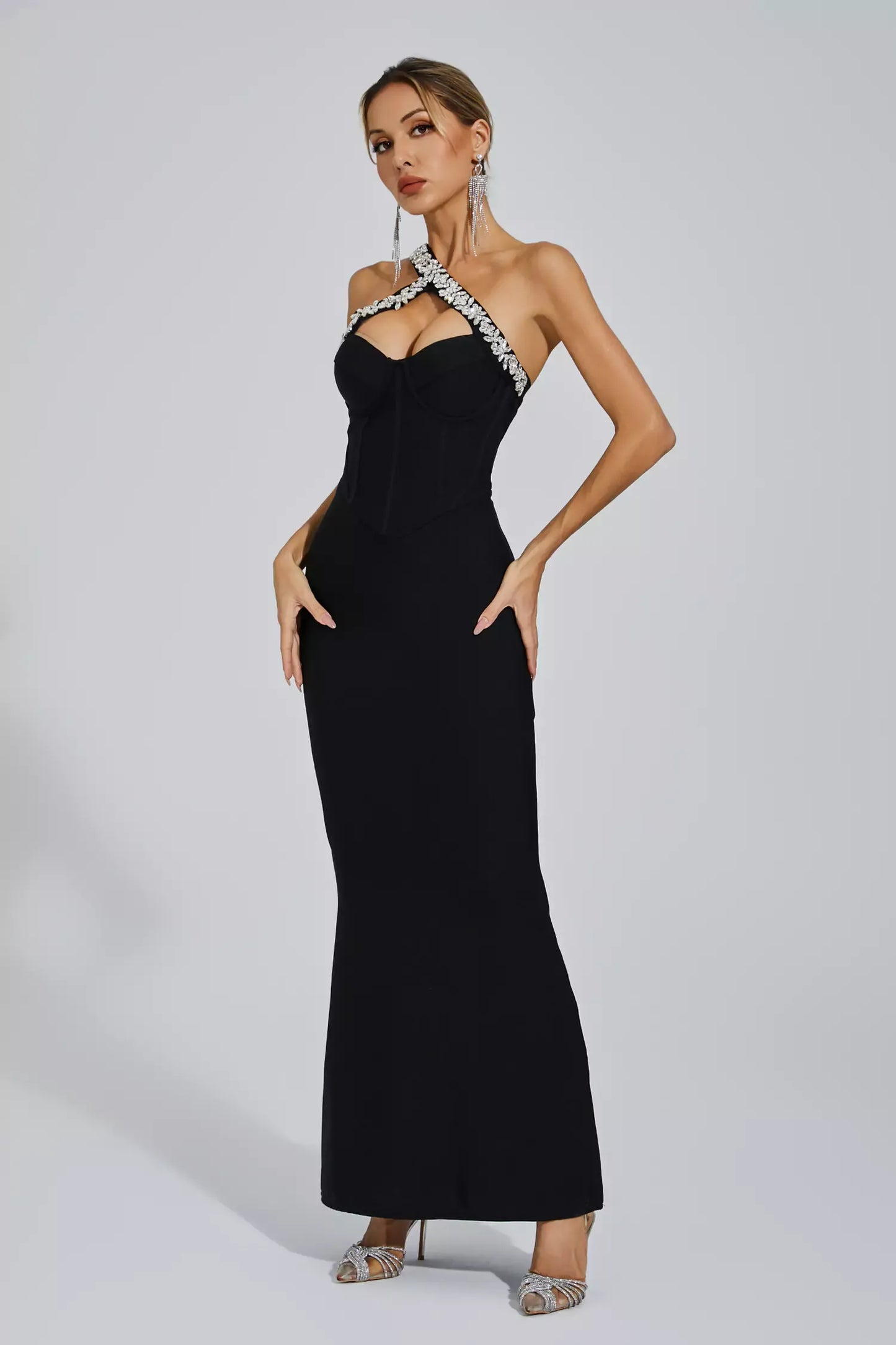 Billie Black One-shoulder Bandage Maxi Dress