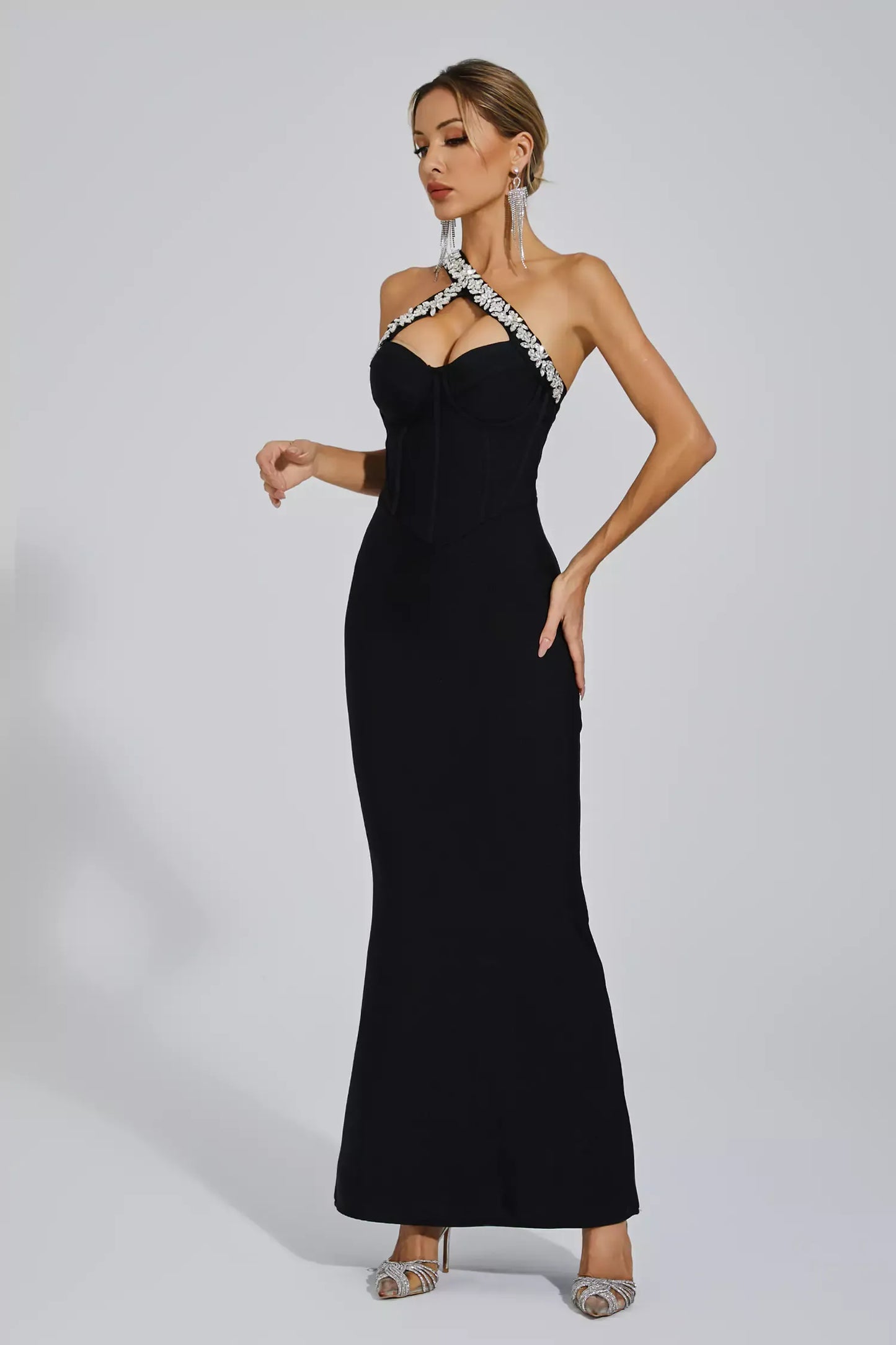 Billie Black One-shoulder Bandage Maxi Dress