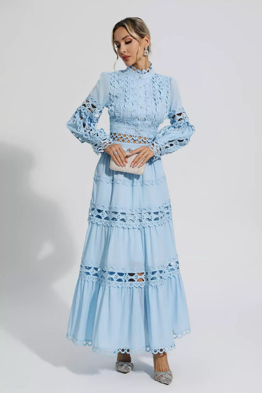 Julieta Blue Cut Out Long Sleeve Maxi Dress