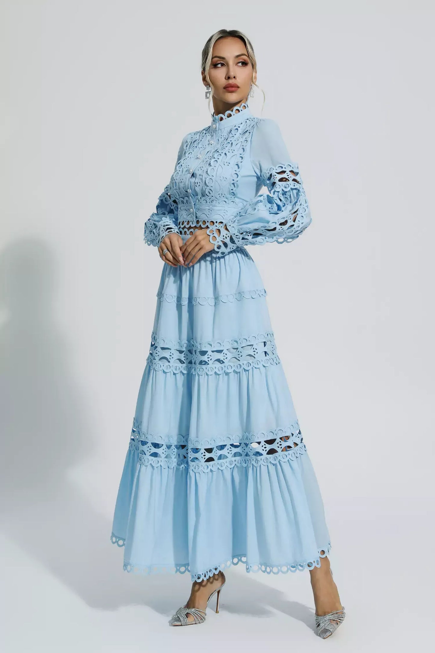 Julieta Blue Cut Out Long Sleeve Maxi Dress