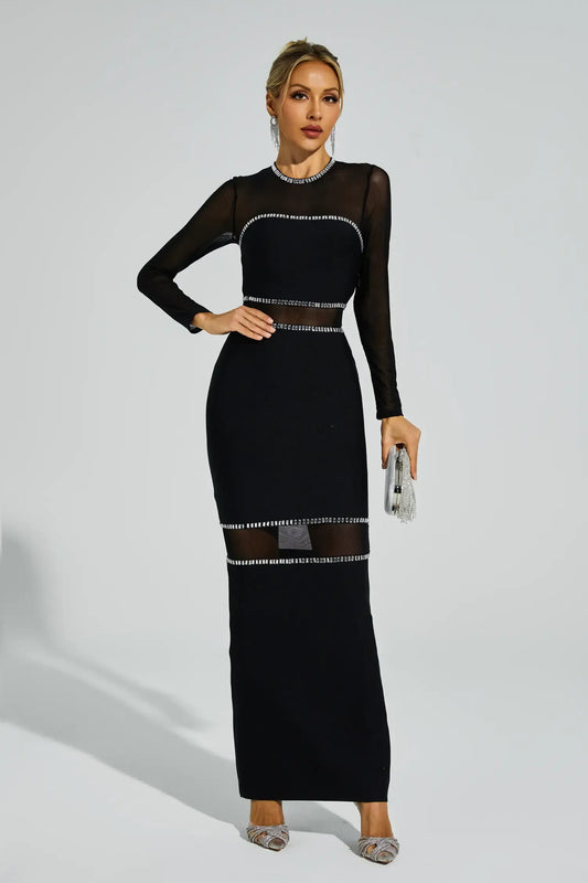 Jazlyn Black Mesh Bandage Maxi Dress