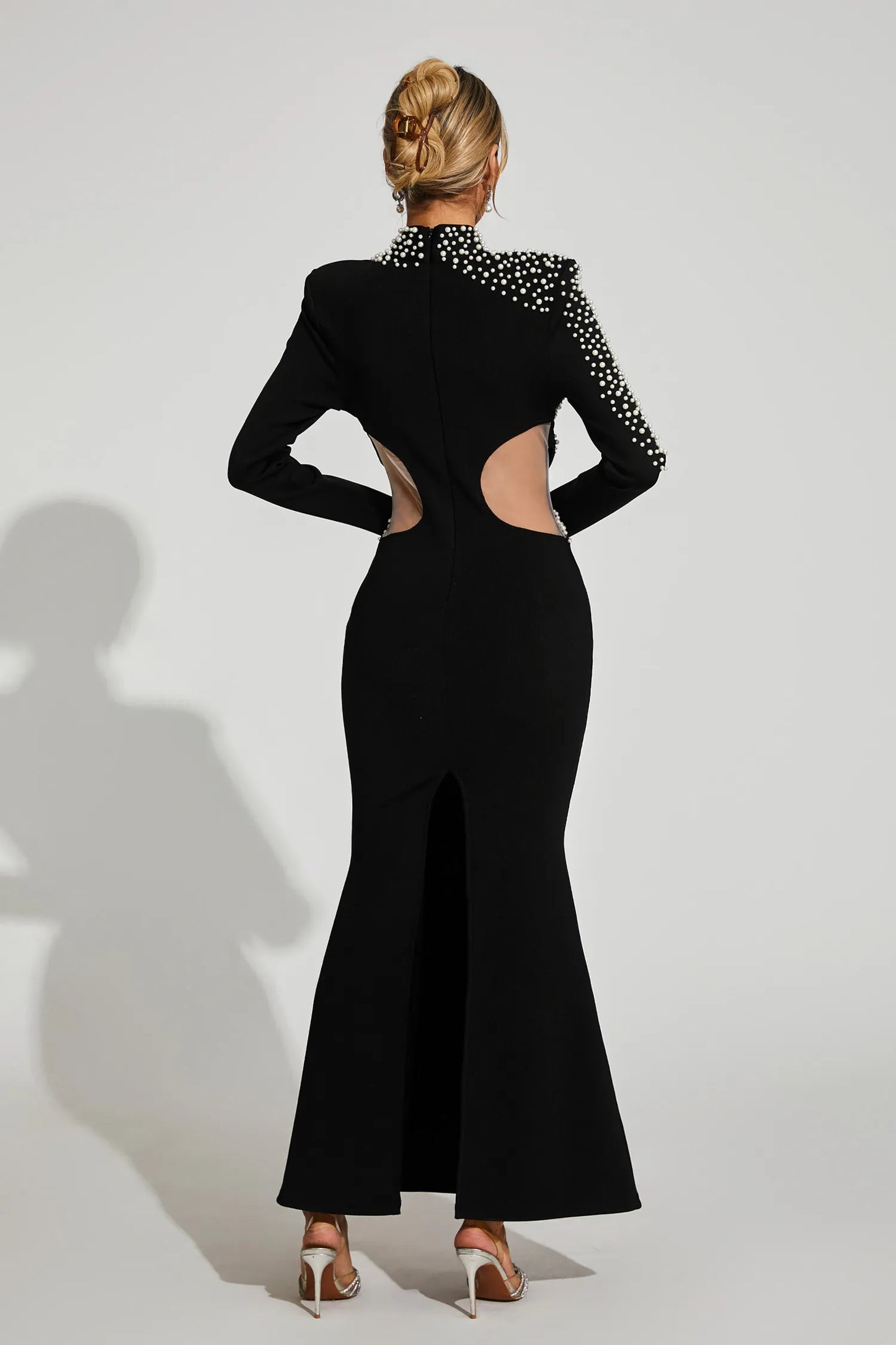 Rosalinde Black Cut Out Mesh Bandage Maxi Dress