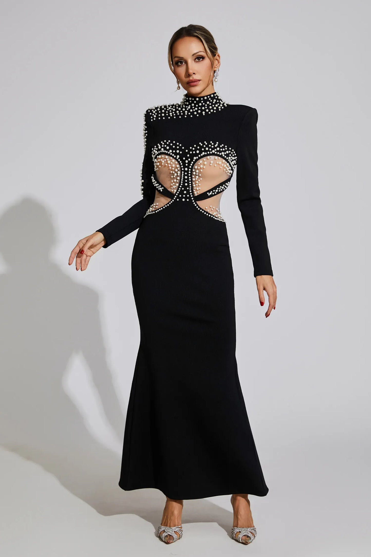 Rosalinde Black Cut Out Mesh Bandage Maxi Dress