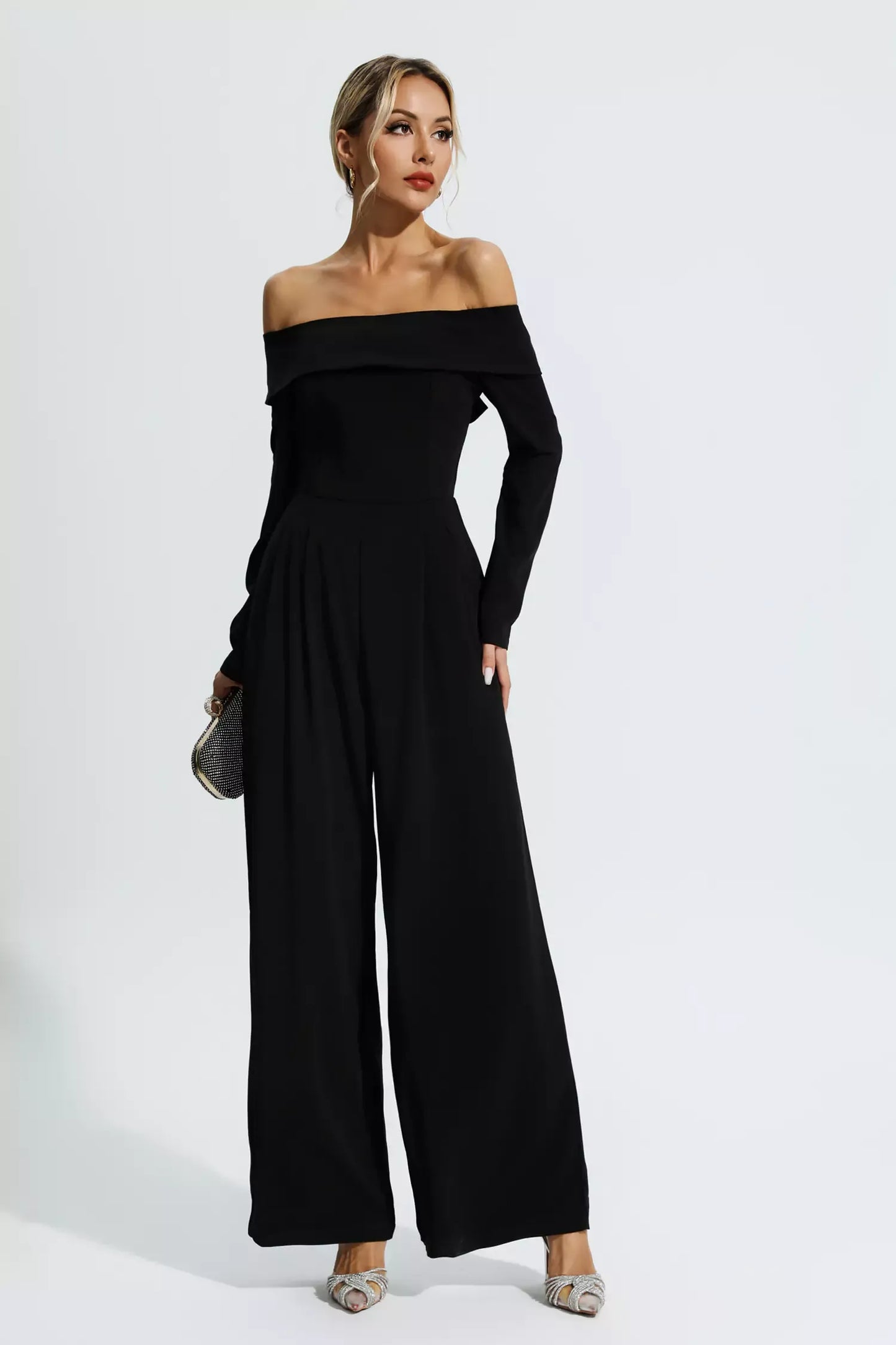 Cassidy Black Off Shoulder Drape Jumpsuit