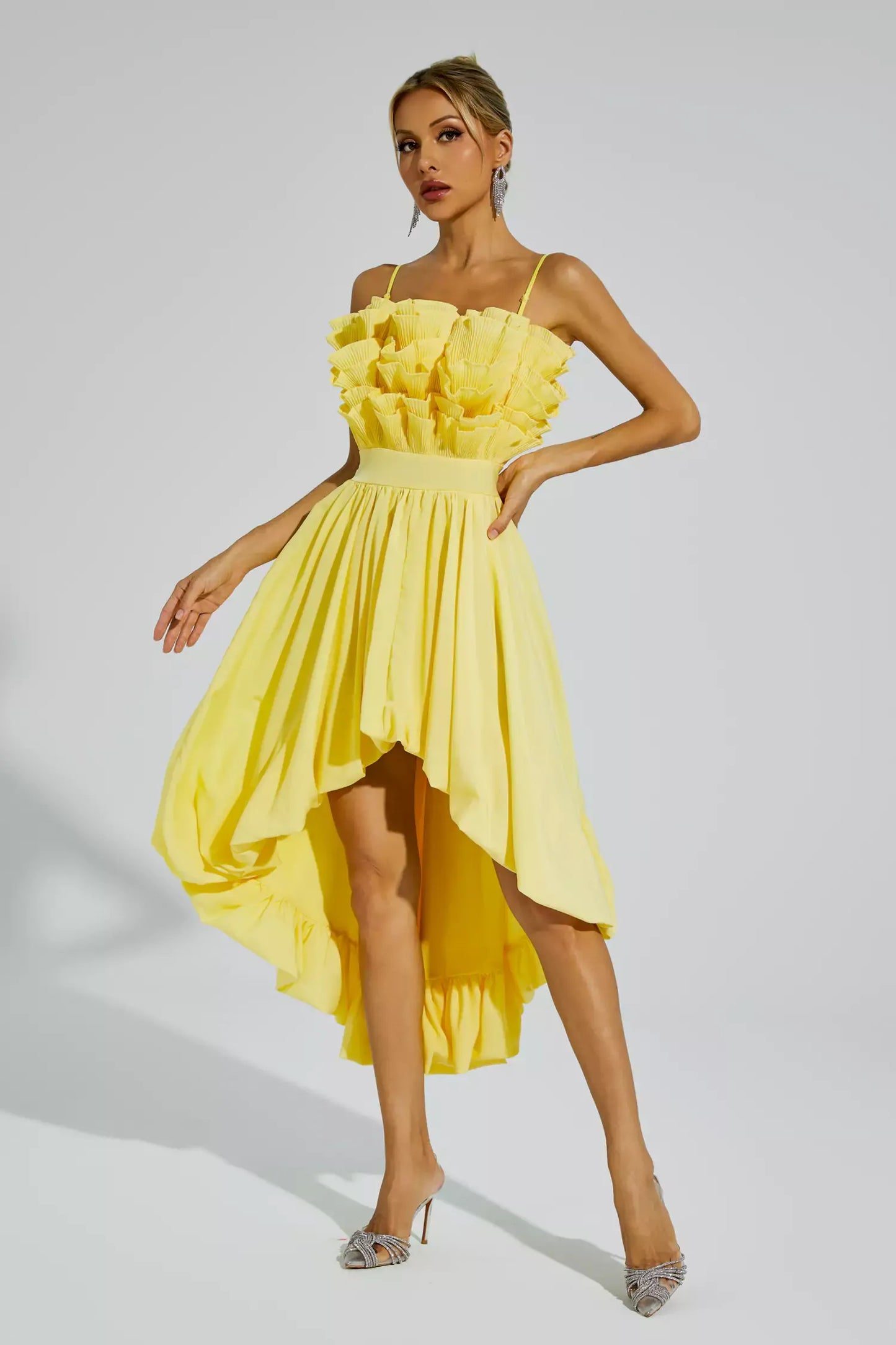 Chaplin Yellow Irregular Hem Midi Dress