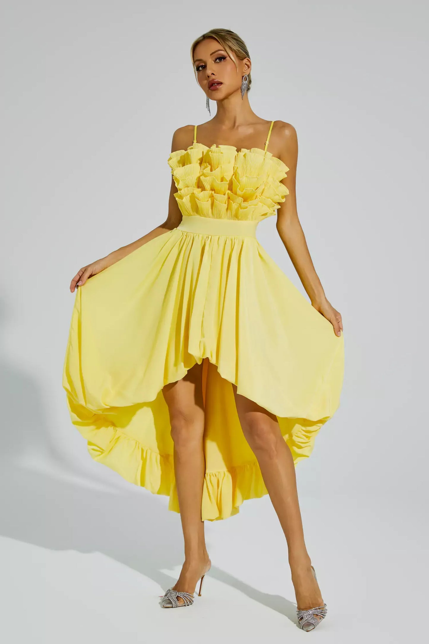 Chaplin Yellow Irregular Hem Midi Dress