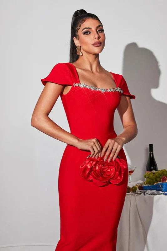 Corliss Rhinestone Bandage Maxi Dress