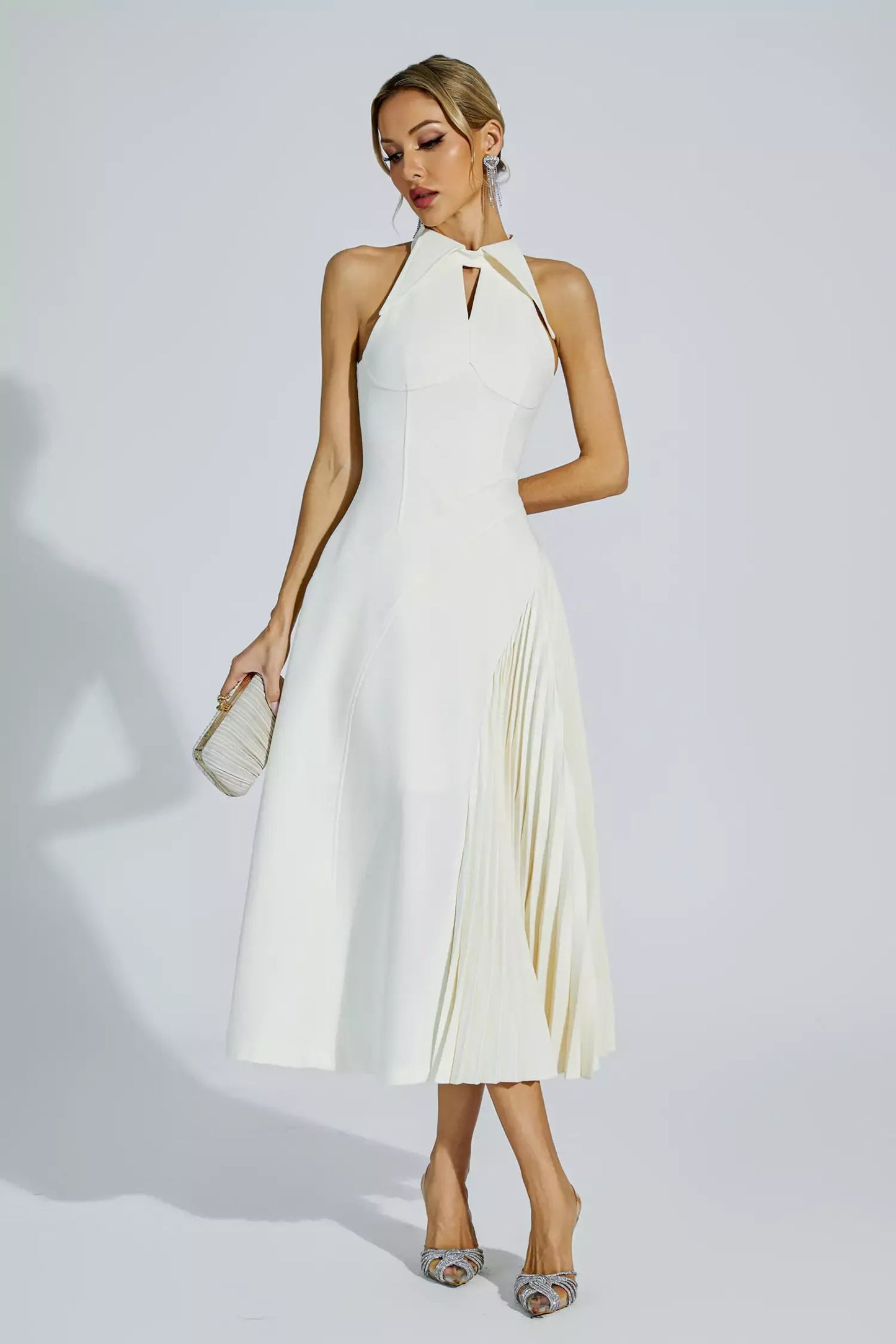 Cream Ruffled Sleeveless Maxi Dress