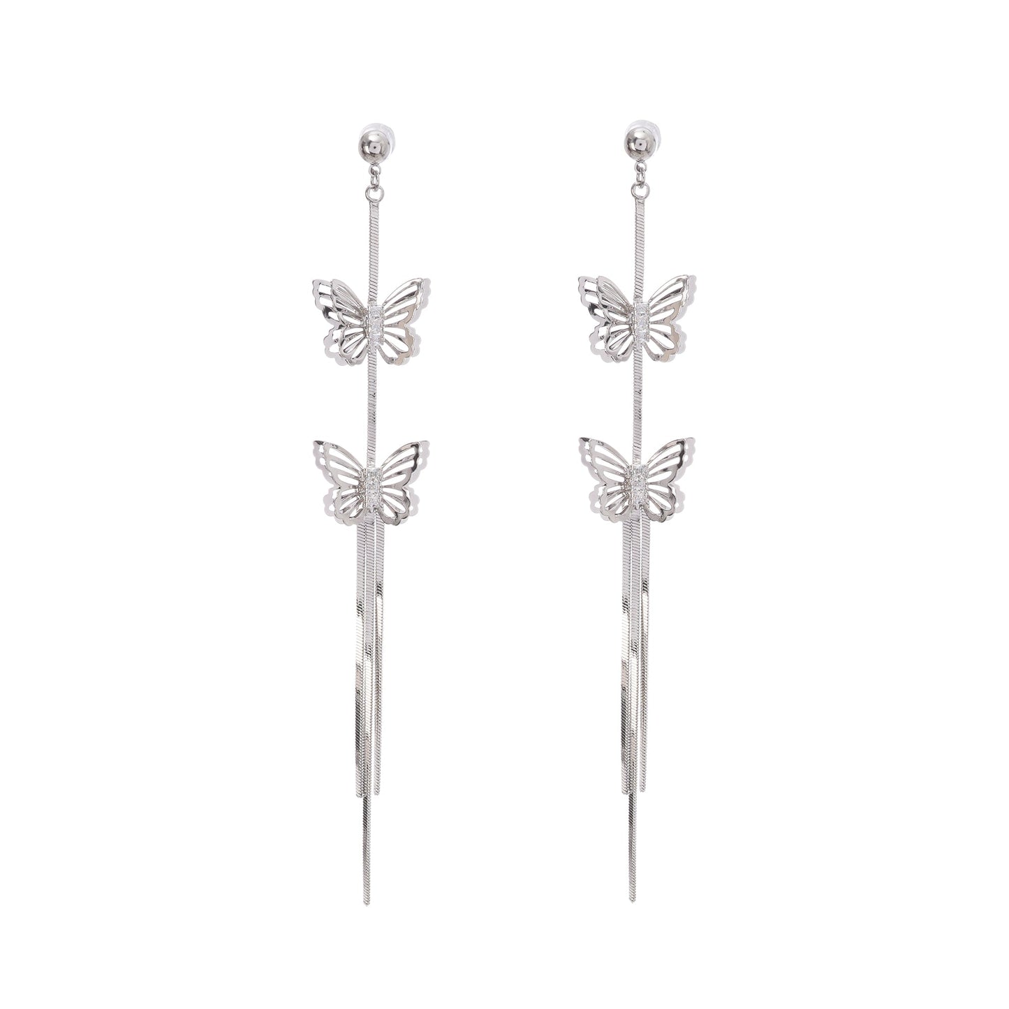 Bella silver butterfly drop earrings