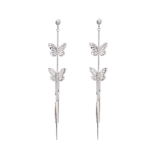 Bella silver butterfly drop earrings