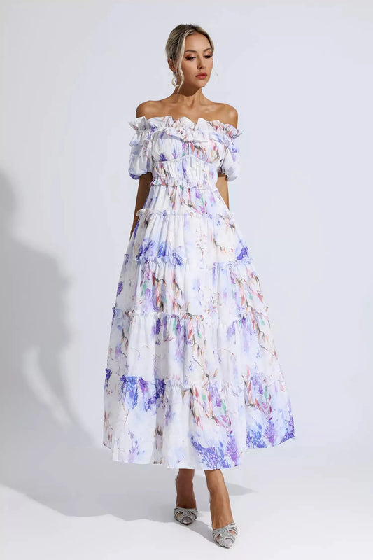 Danielle Purple Floral Ruched Maxi Dress