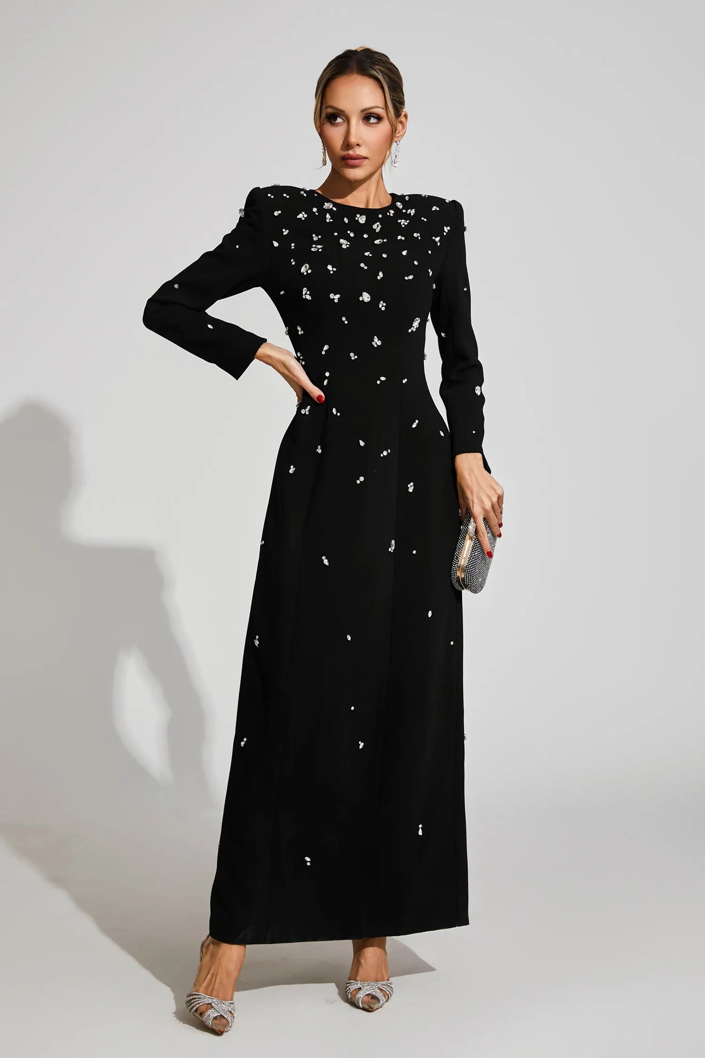 Lenore Black Diamond Long Sleeve Maxi Dress