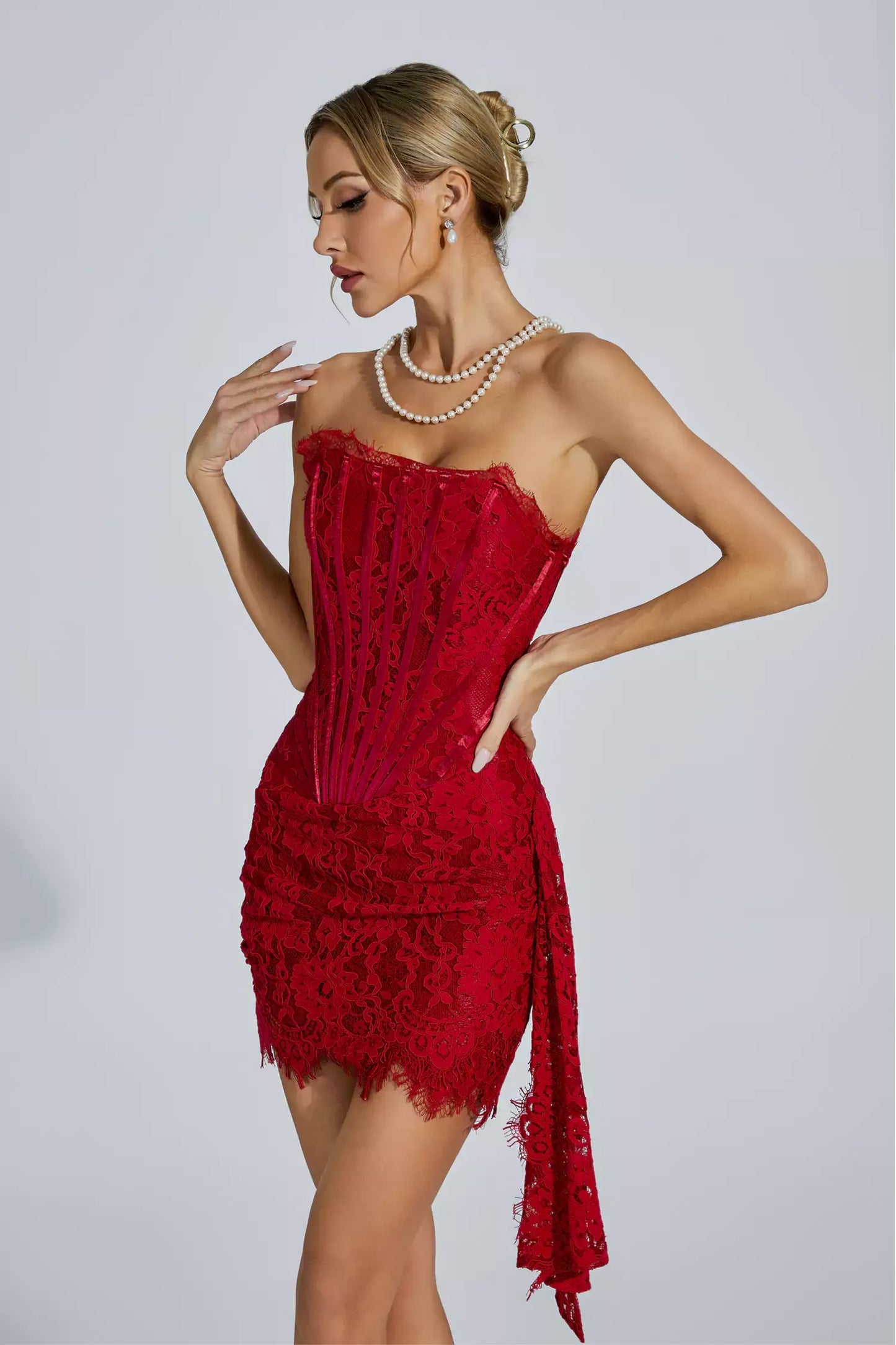 Eileen Red Lace Off Shoulder Mini Dress