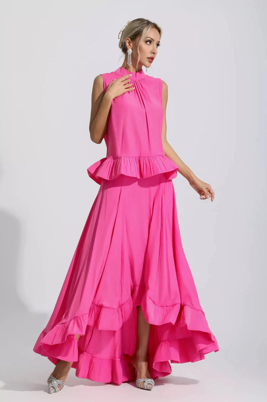 French Pink Sleeveless Two-piece Suit