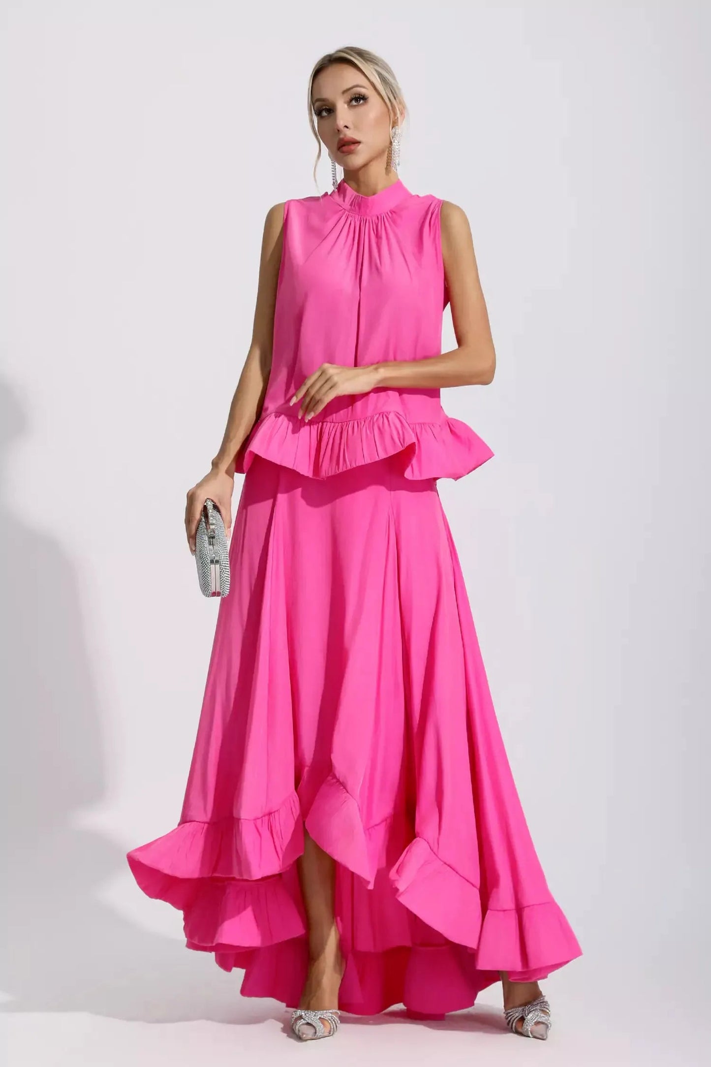 French Pink Sleeveless Two-piece Suit