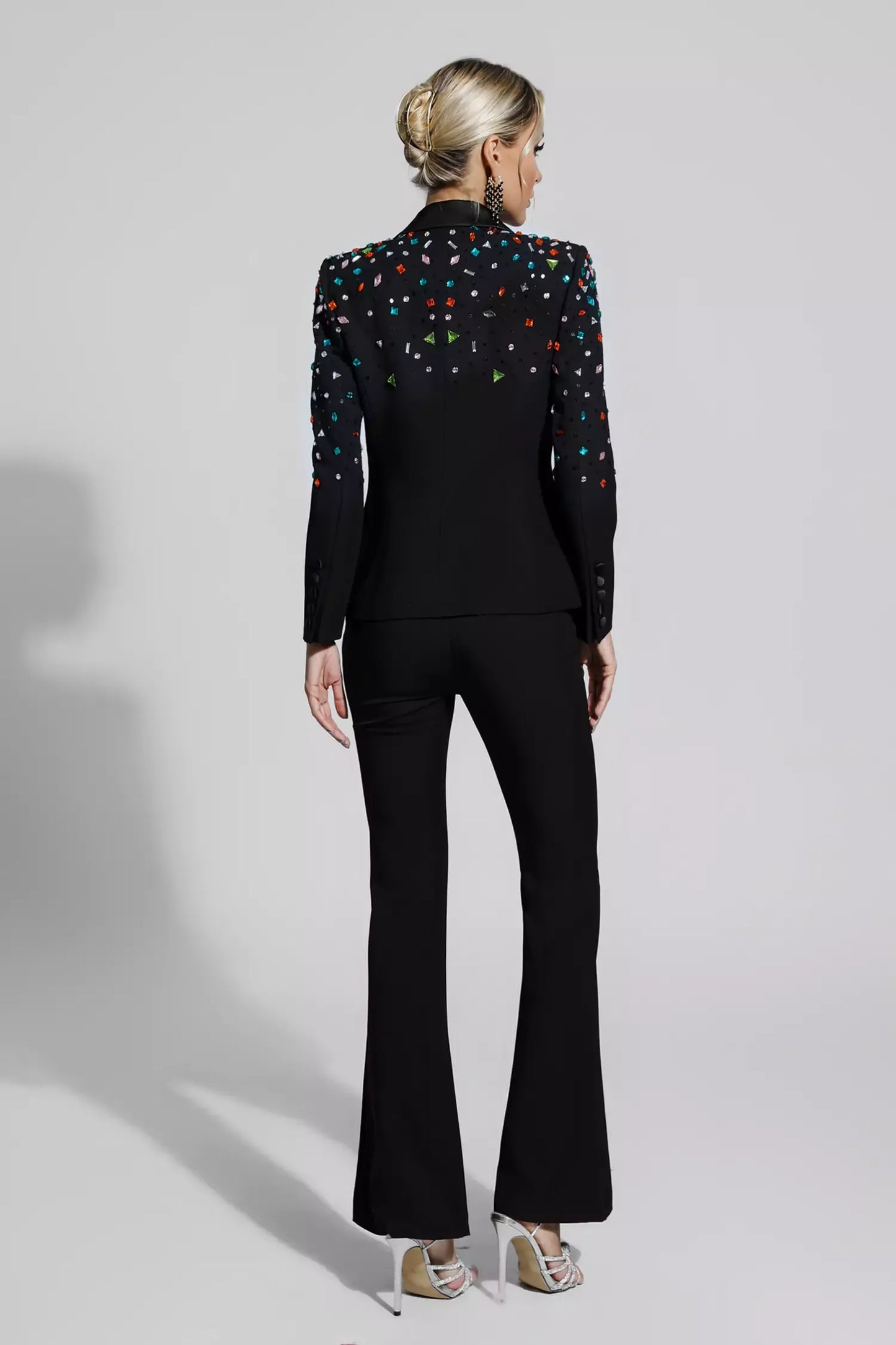 Emely Black Beaded Sequin Diamond Blazer Set