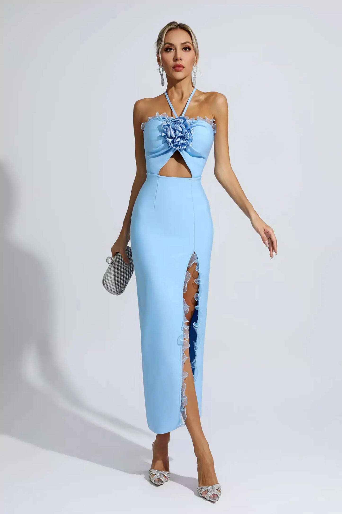 Francesca Blue Floral Ruched Maxi Dress