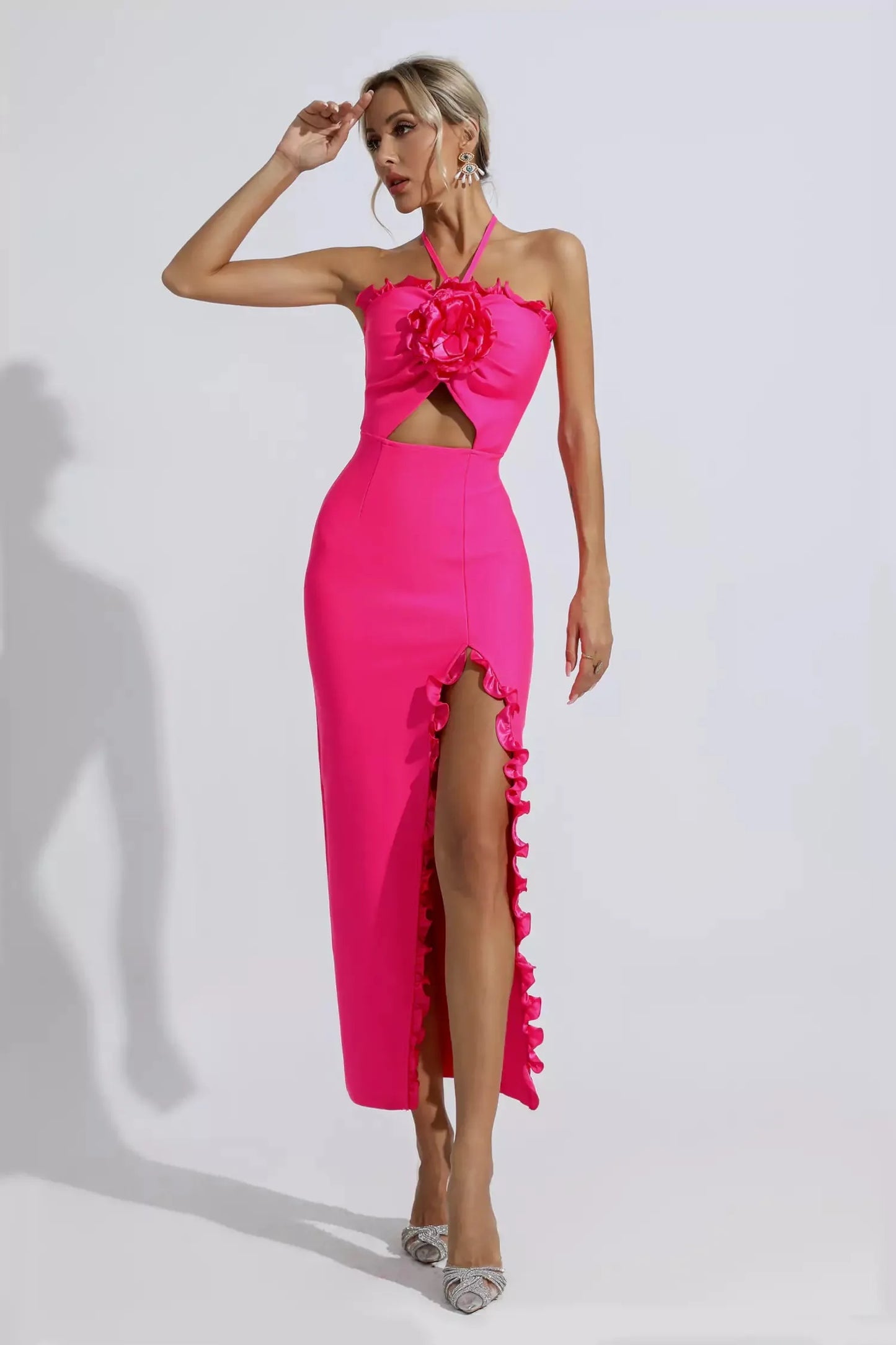 Francesca Pink Floral Ruched Maxi Dress