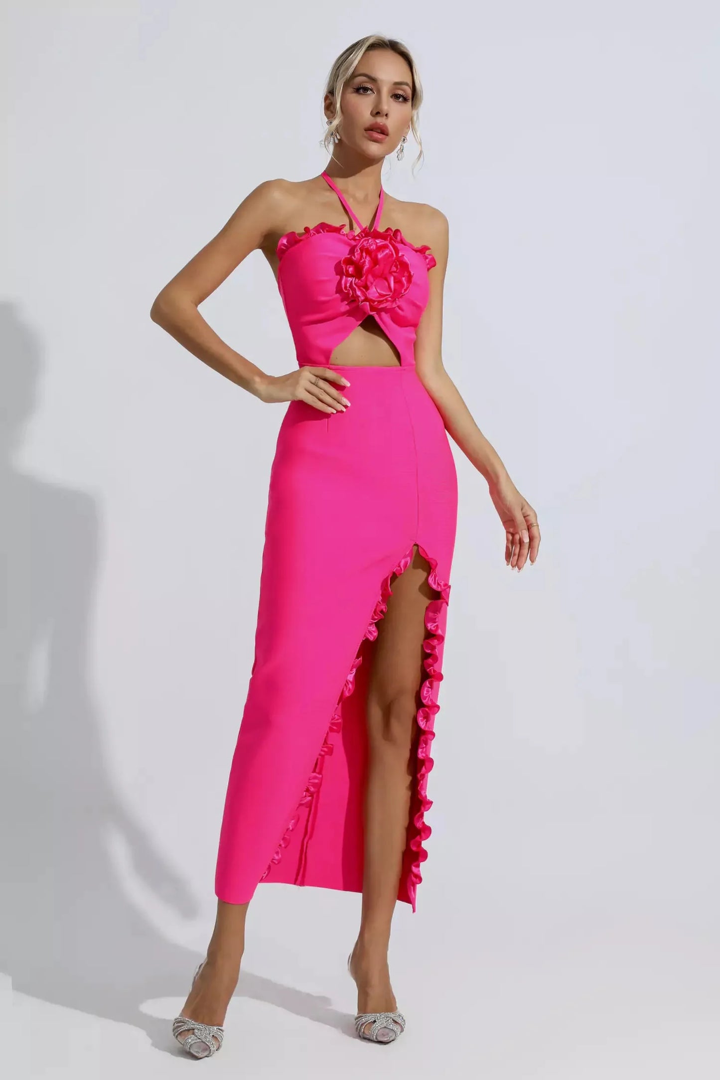 Francesca Pink Floral Ruched Maxi Dress