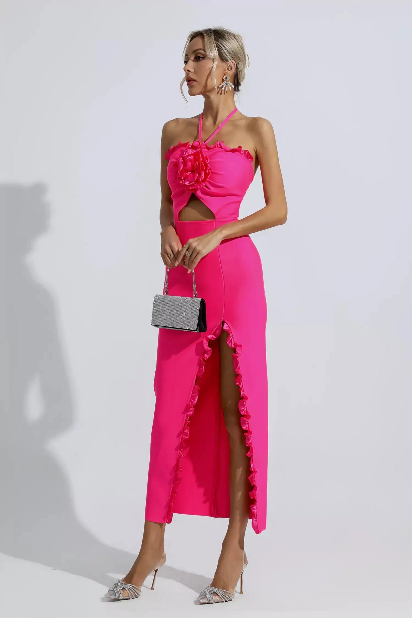 Francesca Pink Floral Ruched Maxi Dress