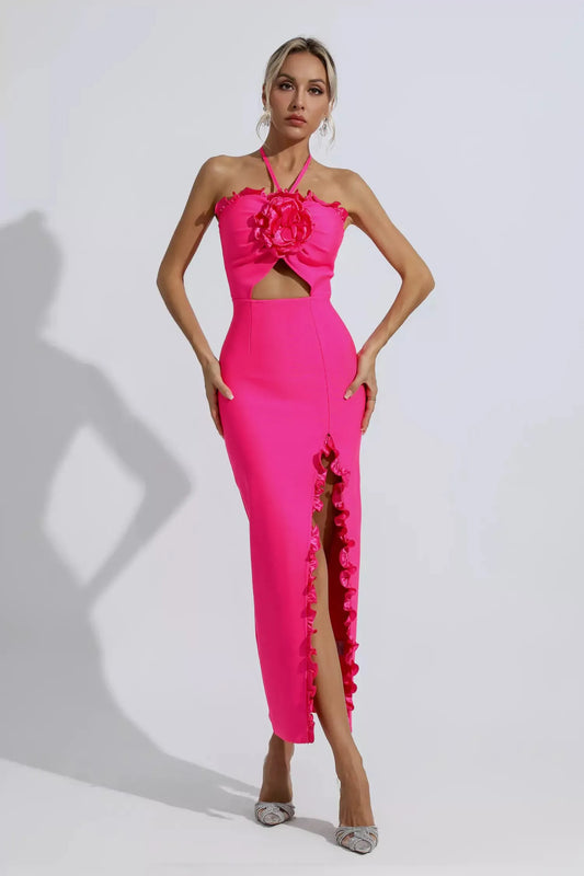 Francesca Pink Floral Ruched Maxi Dress