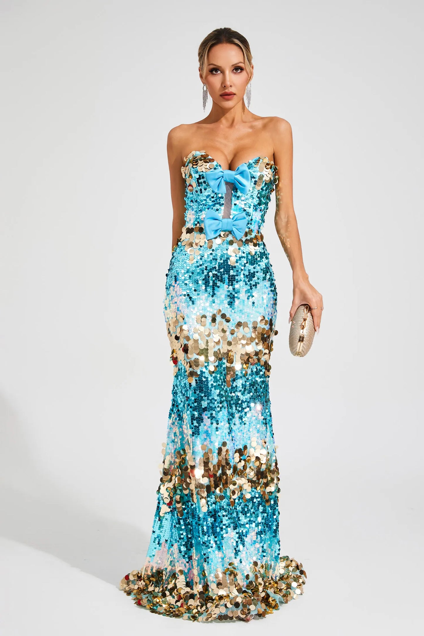 Bianca Blue Sequins Bandage Maxi Dress