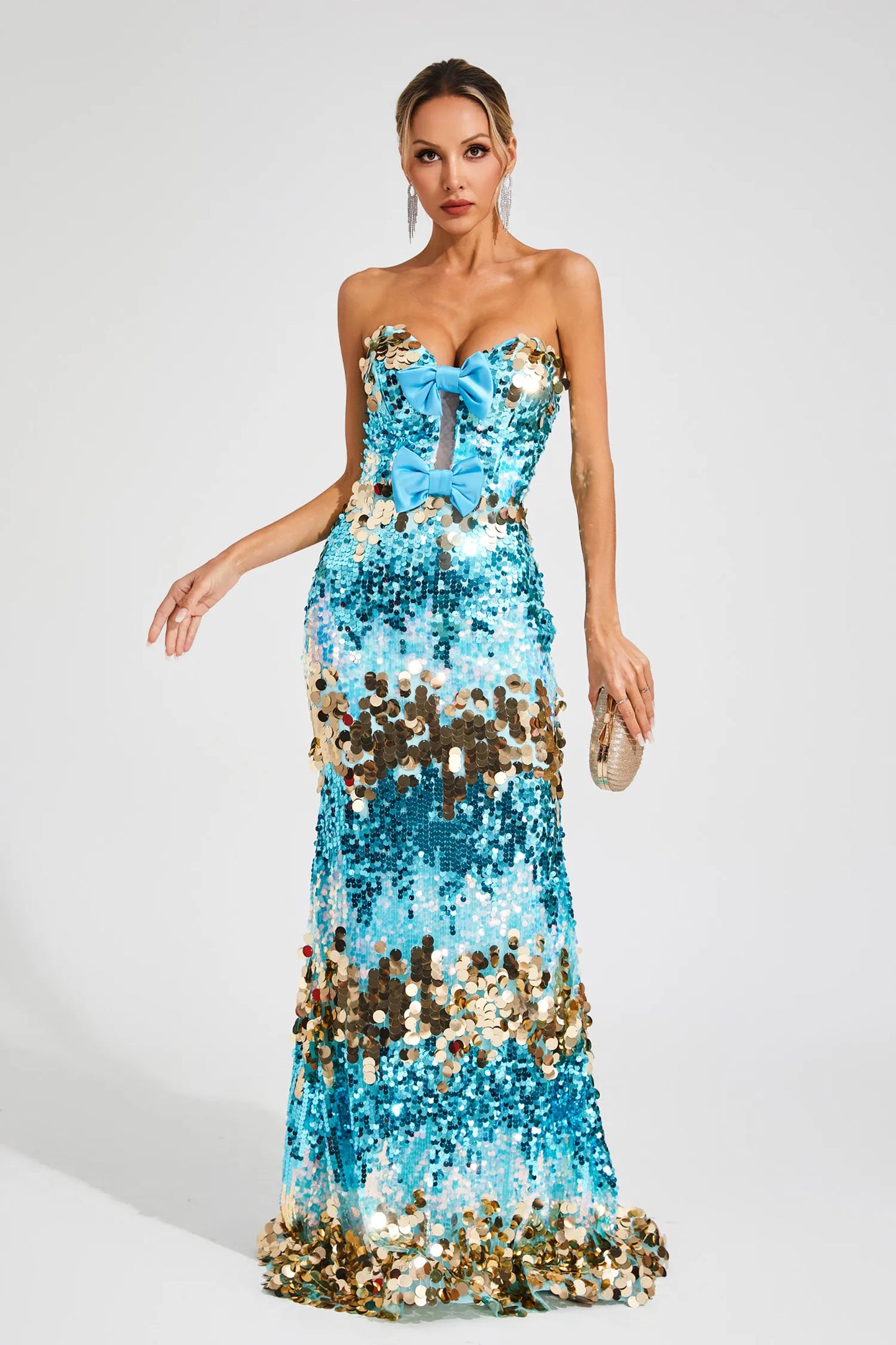 Bianca Blue Sequins Bandage Maxi Dress