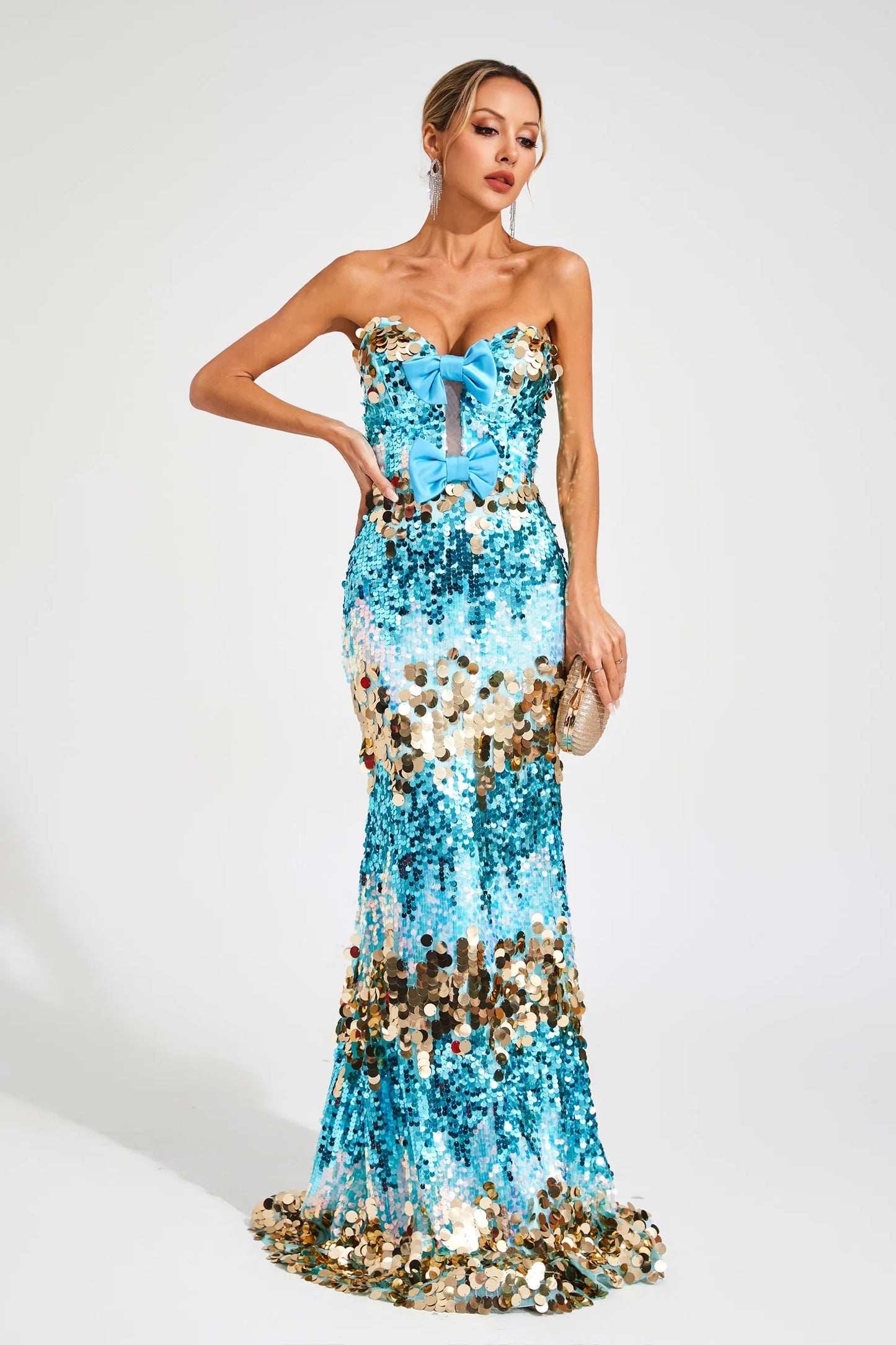 Bianca Blue Sequins Bandage Maxi Dress