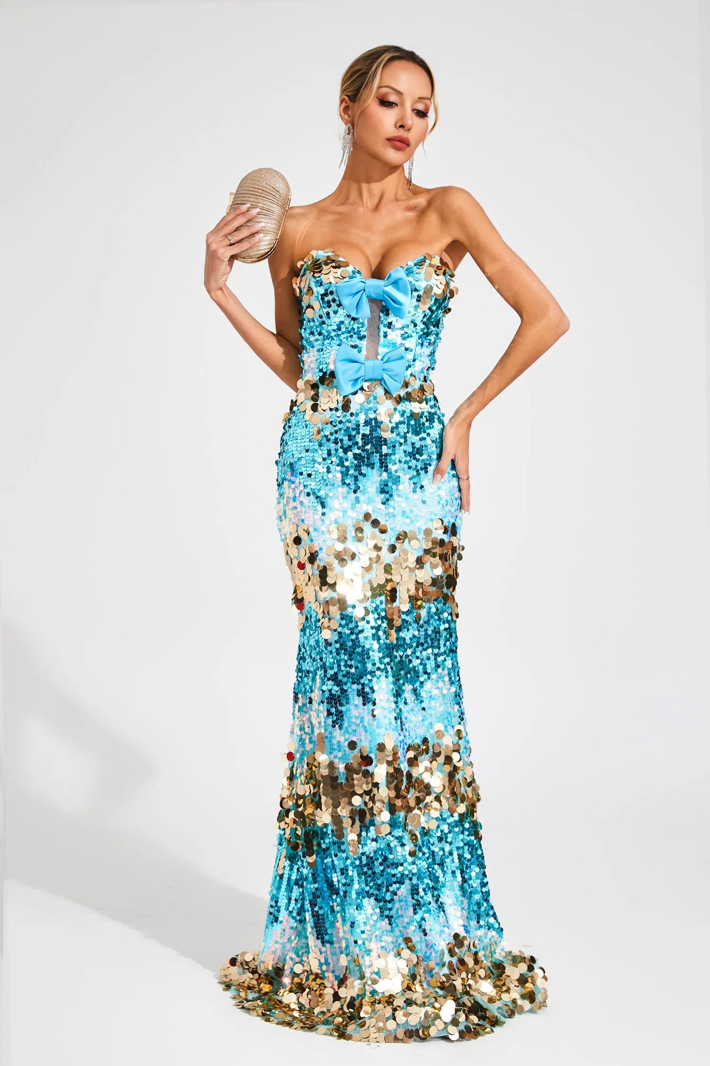 Bianca Blue Sequins Bandage Maxi Dress