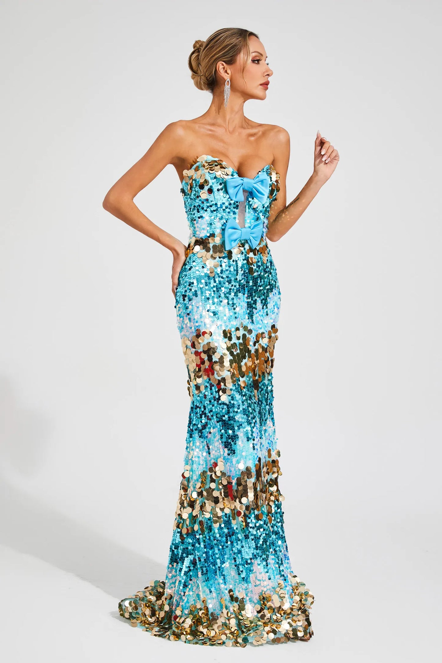 Bianca Blue Sequins Bandage Maxi Dress